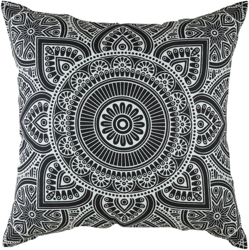 TreeWool (Pack of 2) Mandala Accent Cotton Decorative Square Throw Pillow Covers (22" x 22", Black)