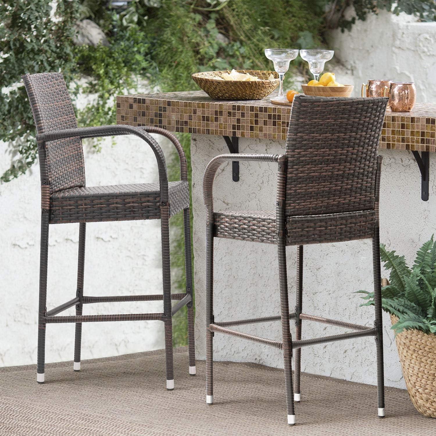 Stewart 30-Inch Outdoor Brown Wicker Barstool (Set of 2)