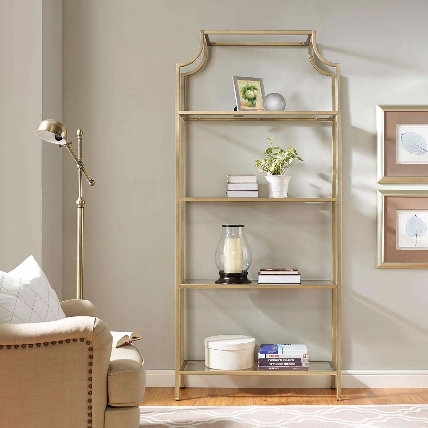 Crosley 80.5" Aimee Etagere Gold: Modern Style, 4-Tier, Tempered Glass Shelves, Steel Frame