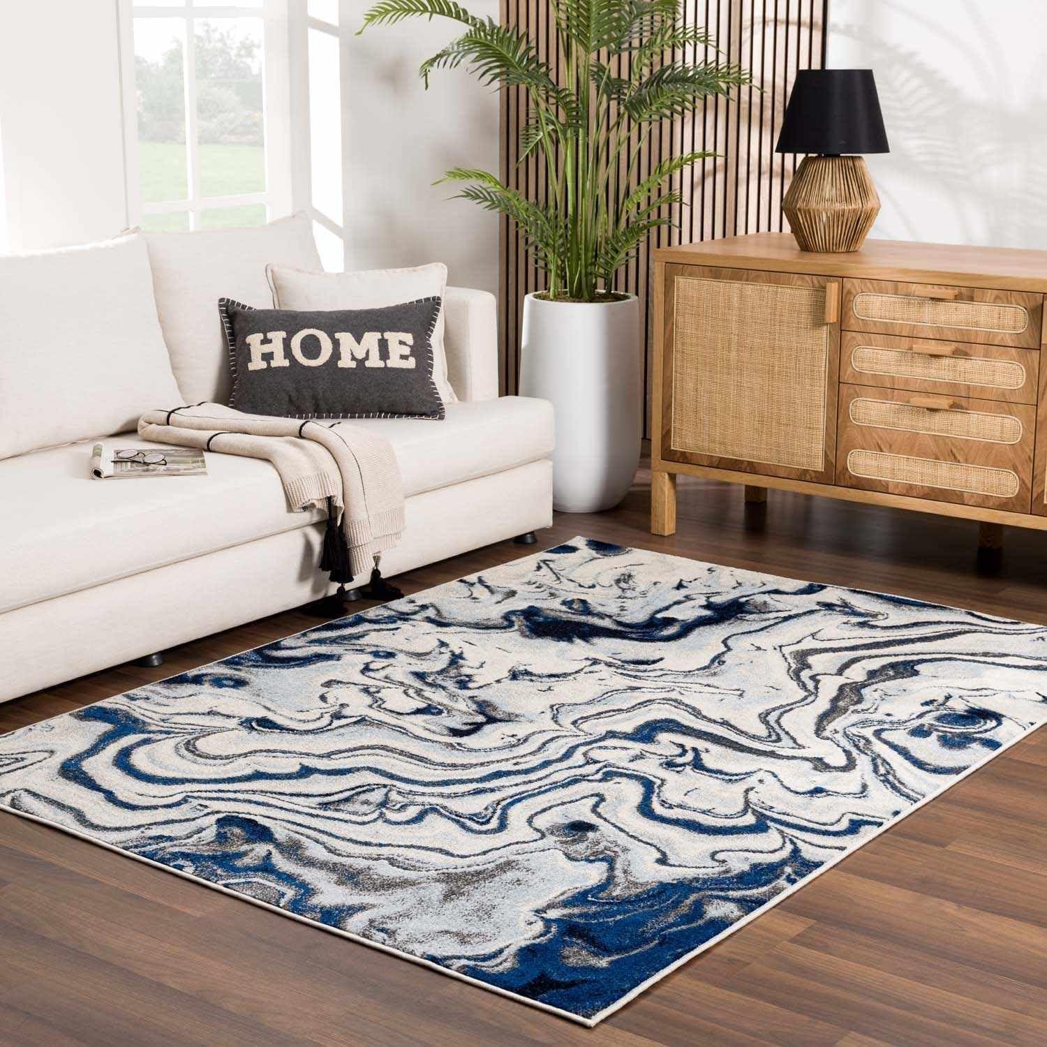 Coastal Charm Blue and Teal Shag Rug 5'3" x 7'3"