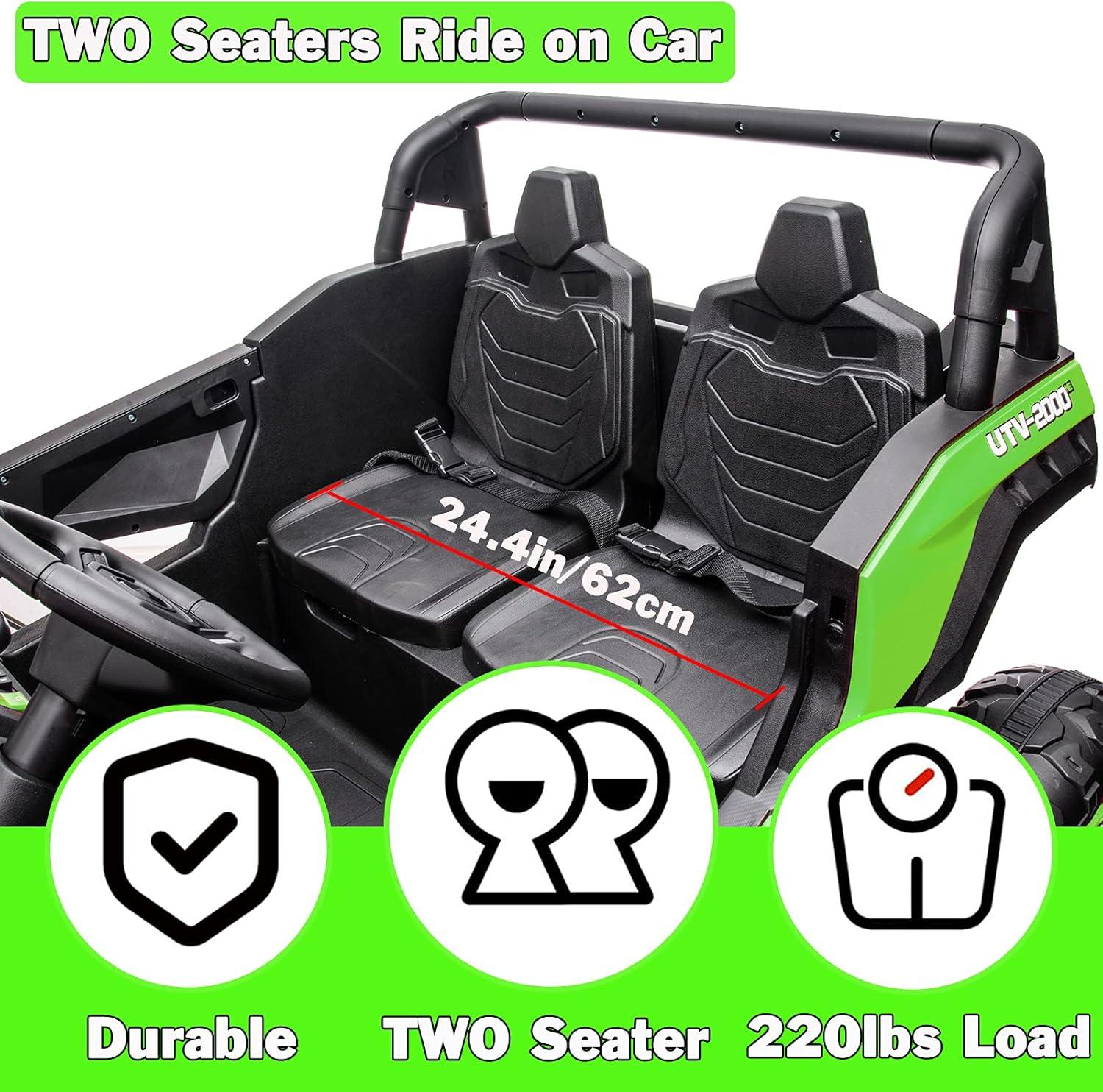 24V Ride on Car 2 Seater Ride on UTV 4X4 Off-Road UTV for Kids 4X200W Powerful Motor Kids' Electric Vehicles with Remote Control, Spring Suspension, Led Light, Bluetooth Music, Green