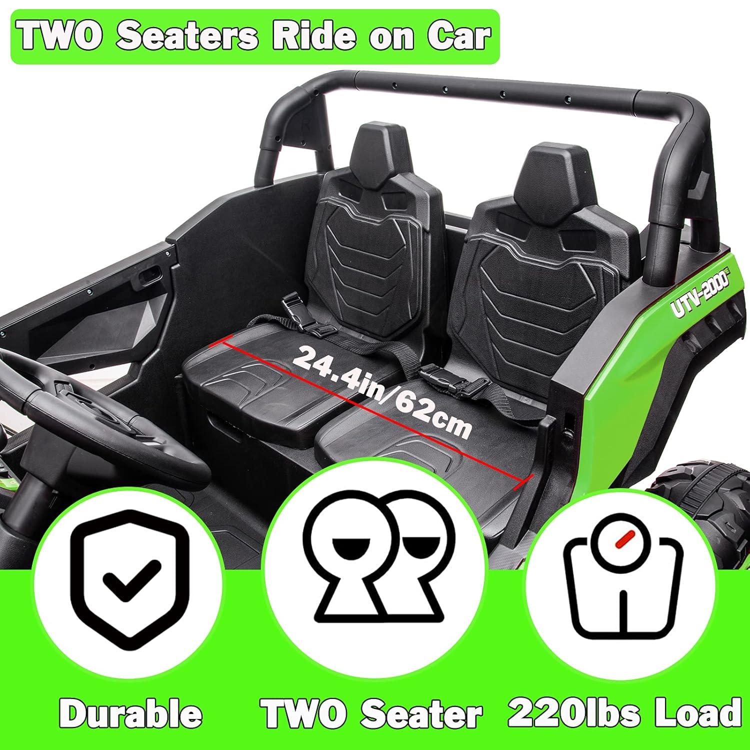 24V Ride on Car 2 Seater Ride on UTV 4X4 Off-Road UTV for Kids 4X200W Powerful Motor Kids' Electric Vehicles with Remote Control, Spring Suspension, Led Light, Bluetooth Music, Green