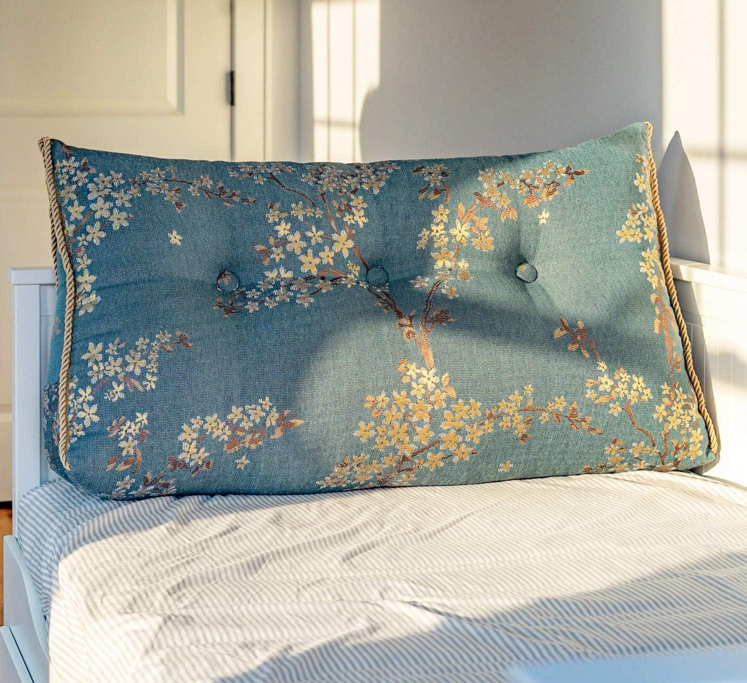 Lake Blue Floral Polyester Wedge Pillow with Removable Cover