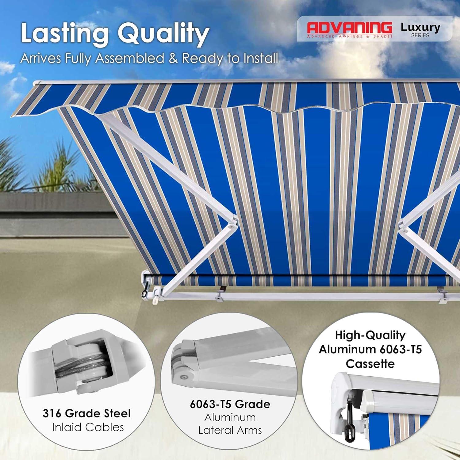 Advaning 10.5'' Fabric, Metal Cover Retractable Patio Awning