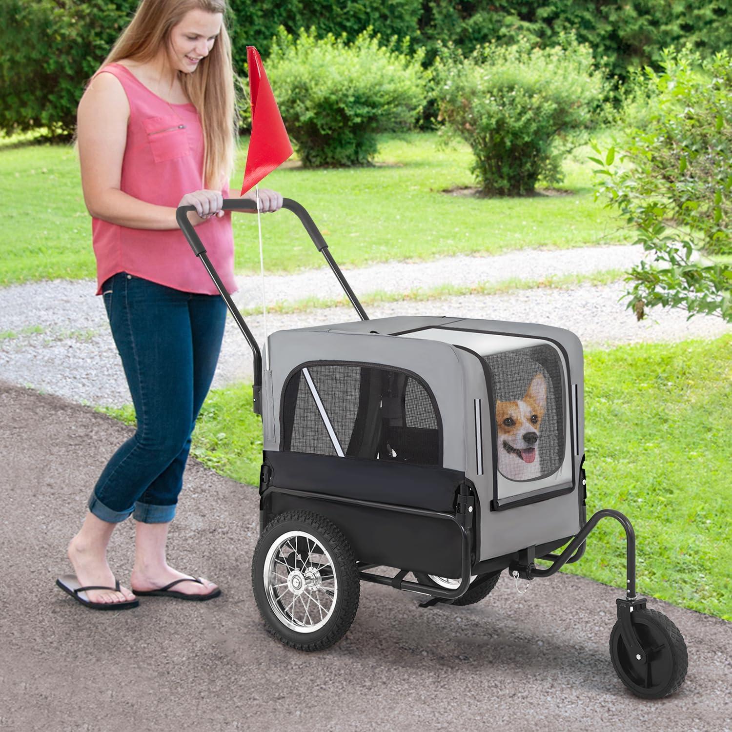 Gray Oxford Cloth 2-in-1 Dog Stroller and Bike Trailer