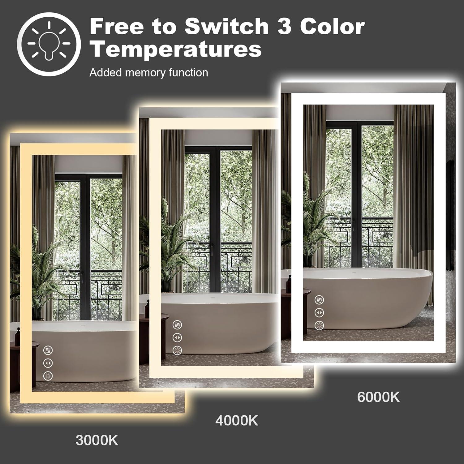 Ivy Bronx Molly Frameless LED Front Light and Backlit 3 Colors Dimmable Anti-Fog Wall Bathroom Vanity Mirror
