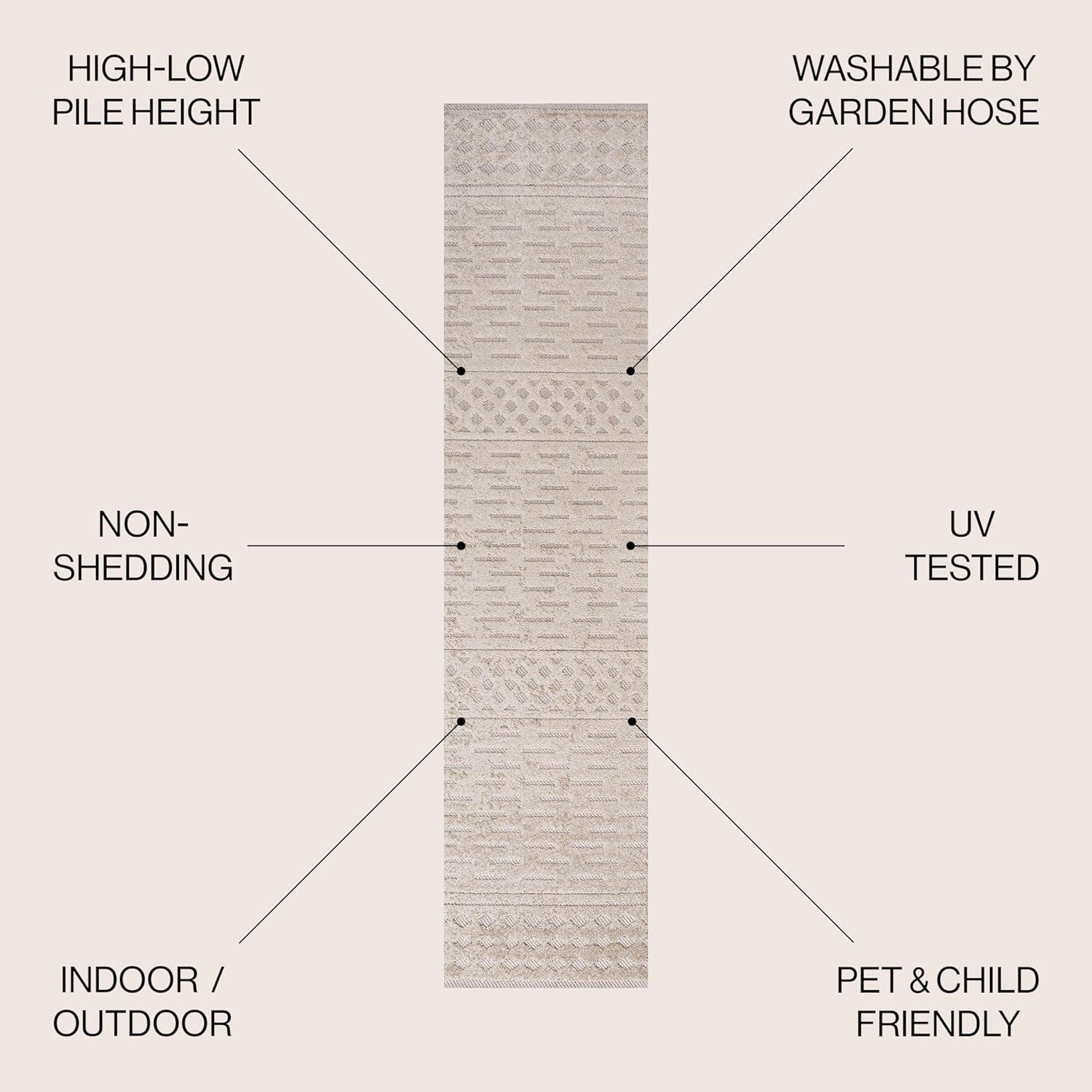 2'x8' Xlendi High-Low Pile Moroccan Geometric Indoor/Outdoor Runner Rug, Beige - JONATHAN Y