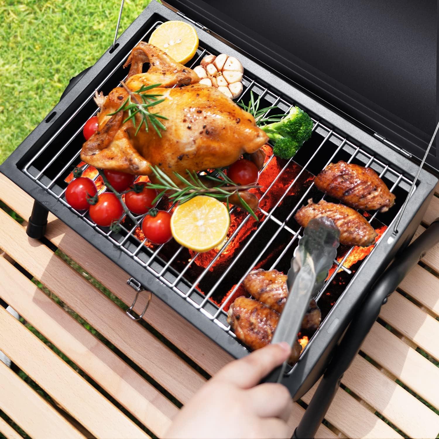 Portable Charcoal Grill, Tabletop Outdoor Barbecue Smoker, Small BBQ Grill for Outdoor Cooking Backyard Camping Picnics Beach by DNKMOR BLACK