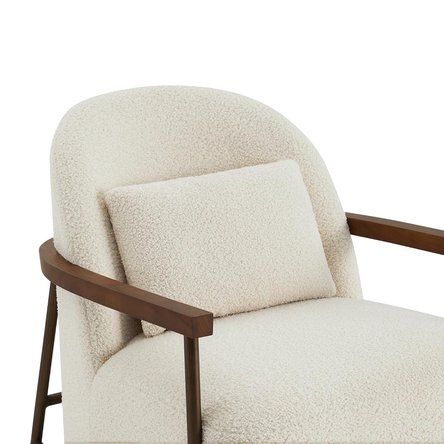 Quiteria Camel Fabric Accent Chair with Solid Wood and Metal Frame