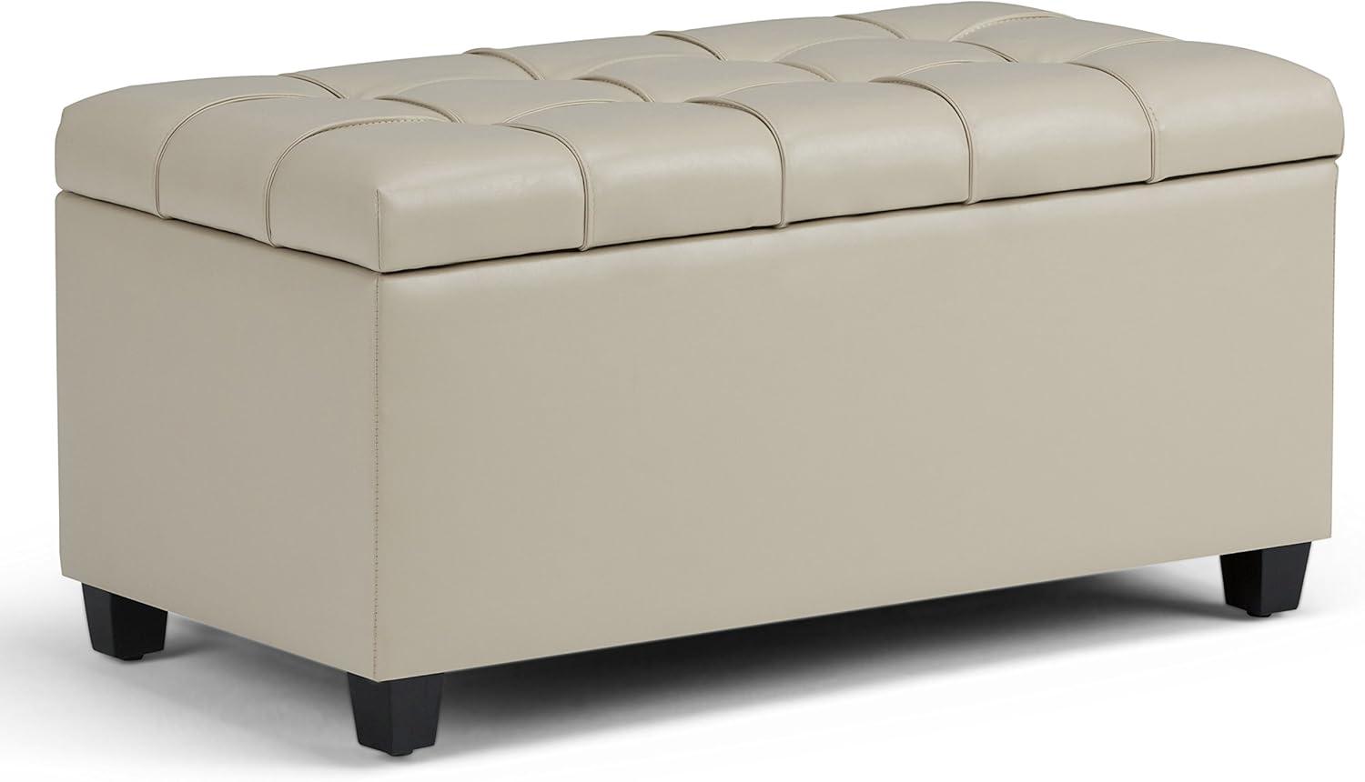 Satin Cream Tufted Footstool Bench Ottoman with Storage