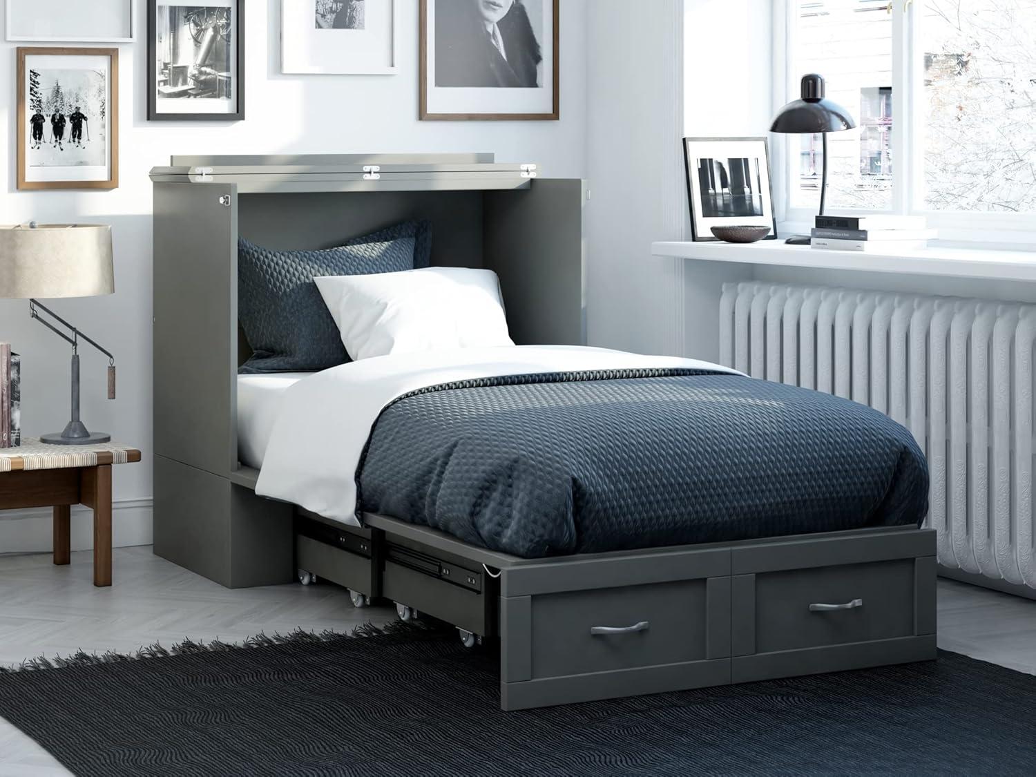 AFI Hamilton Twin XL Solid Wood Murphy Bed Chest with Built-In Charger in Gray