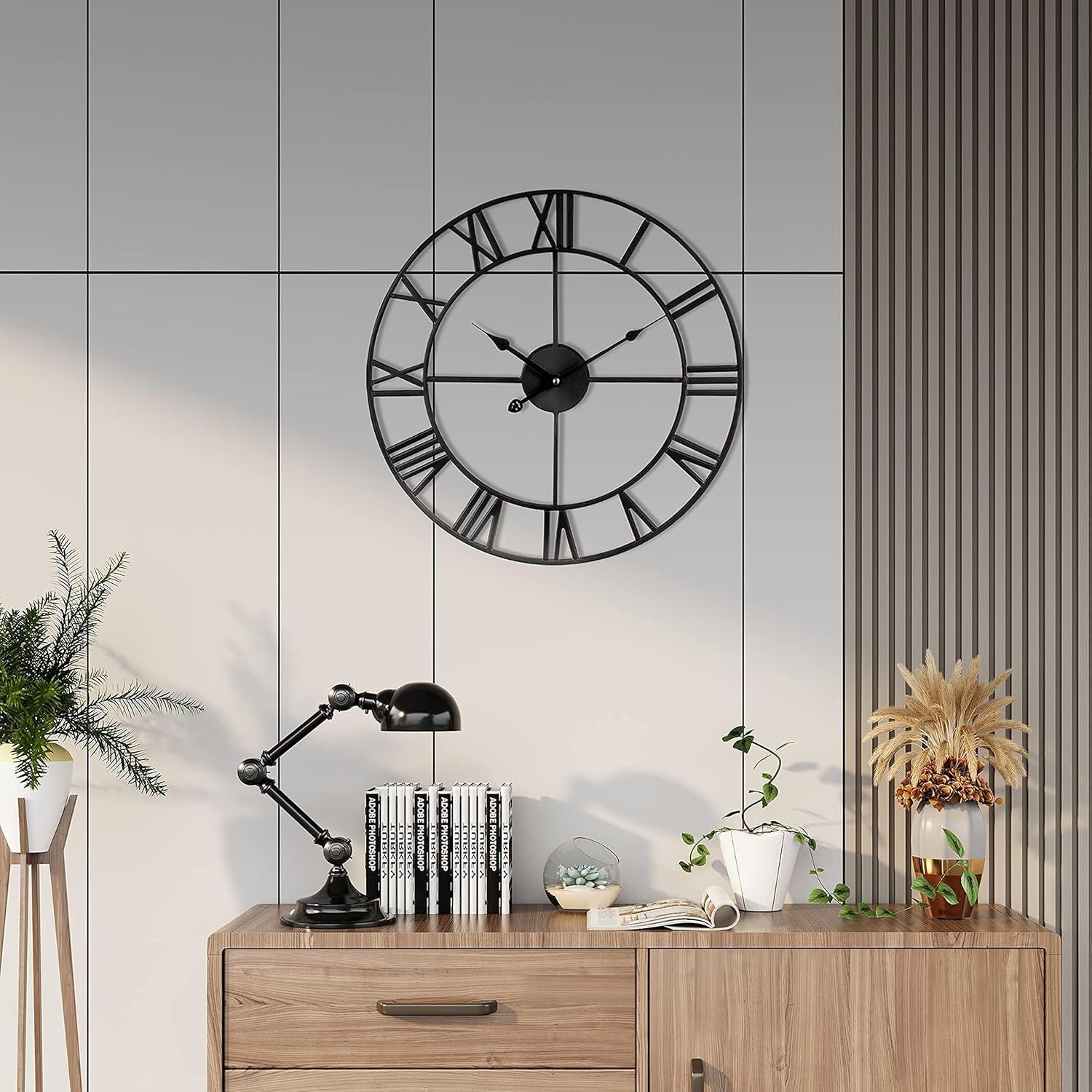 Oversized Black Metal Roman Numeral Wall Clock