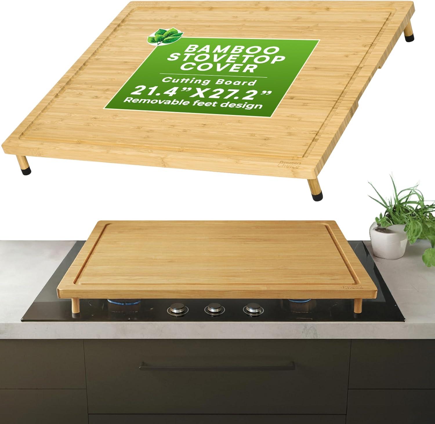 Prosumer's Choice Bamboo Stovetop Cover Cutting Board with Adjustable Legs - Large Size