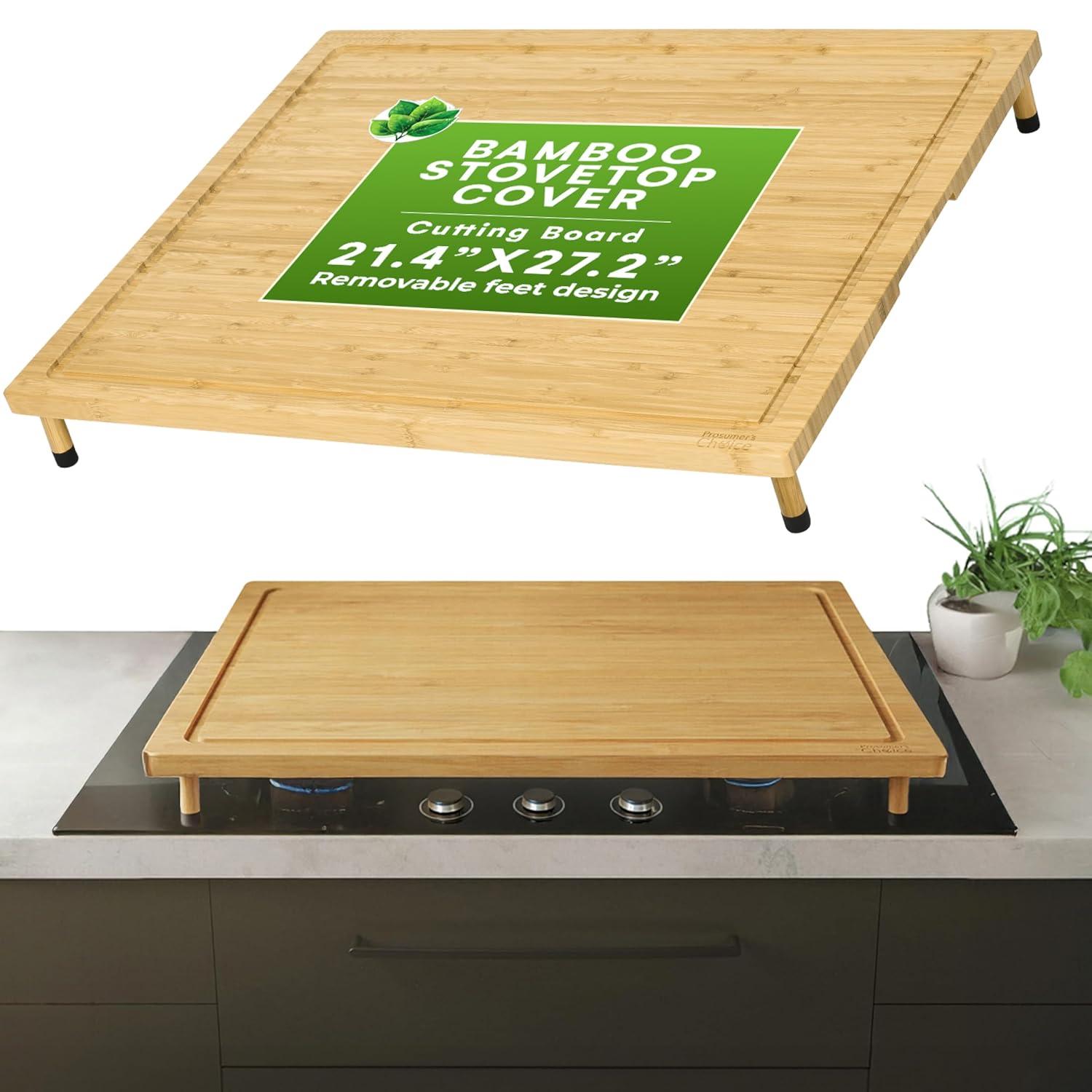 Prosumer's Choice Bamboo Stovetop Cover Cutting Board with Adjustable Legs - Large Size