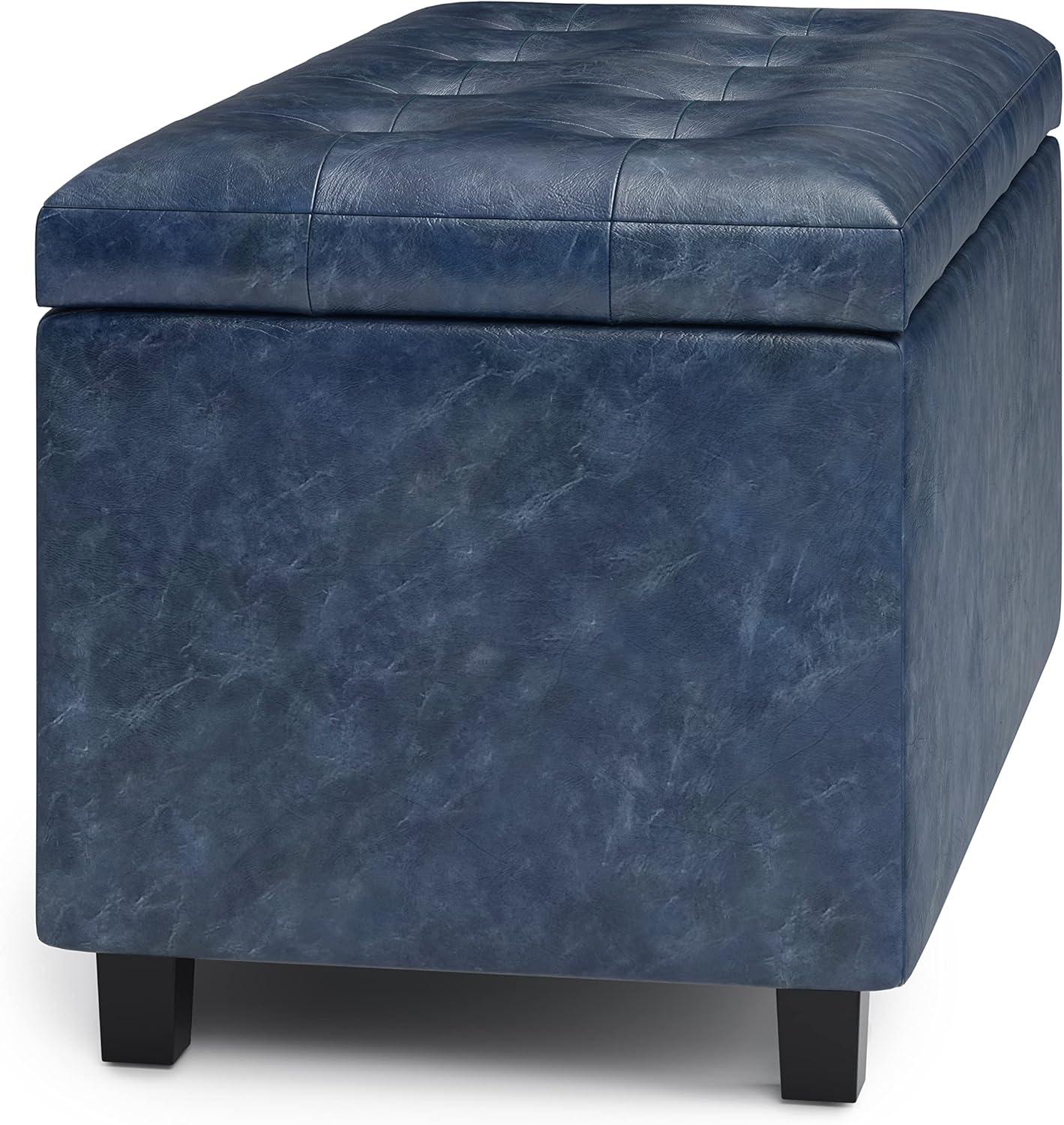 Cosmopolitan Storage Ottoman in Denim Blue Faux Leather