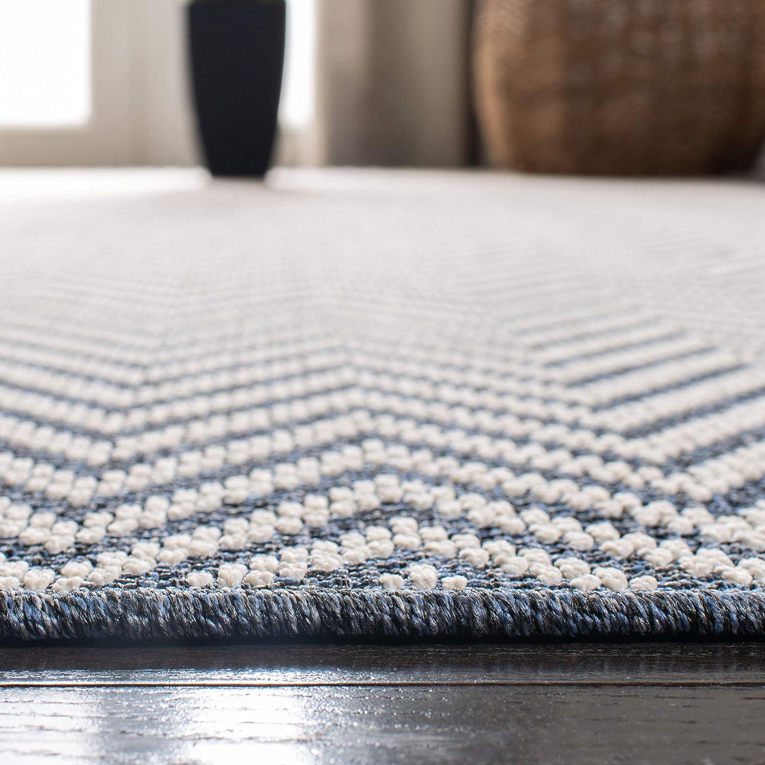 SAFAVIEH Bermuda Amina Geometric Chevron Indoor/Outdoor Runner Rug Light Blue/Cream, 2' x 8'