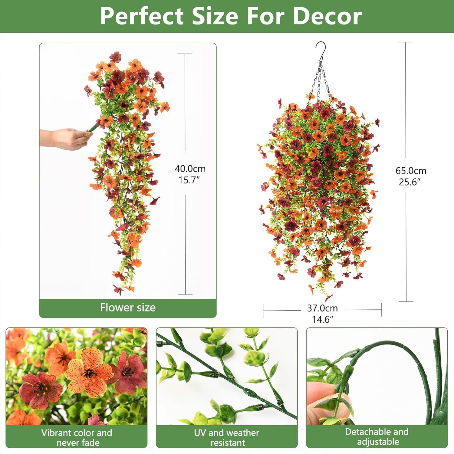INQCMY Artificial Fake Hanging Flowers Plants with Basket for Outdoor Fall Decoration,Faux Silk Mixed Daisy in Planter UV Resistant Realistic for Porch Home Patio Garden Balcony Yard Autumn Decor
