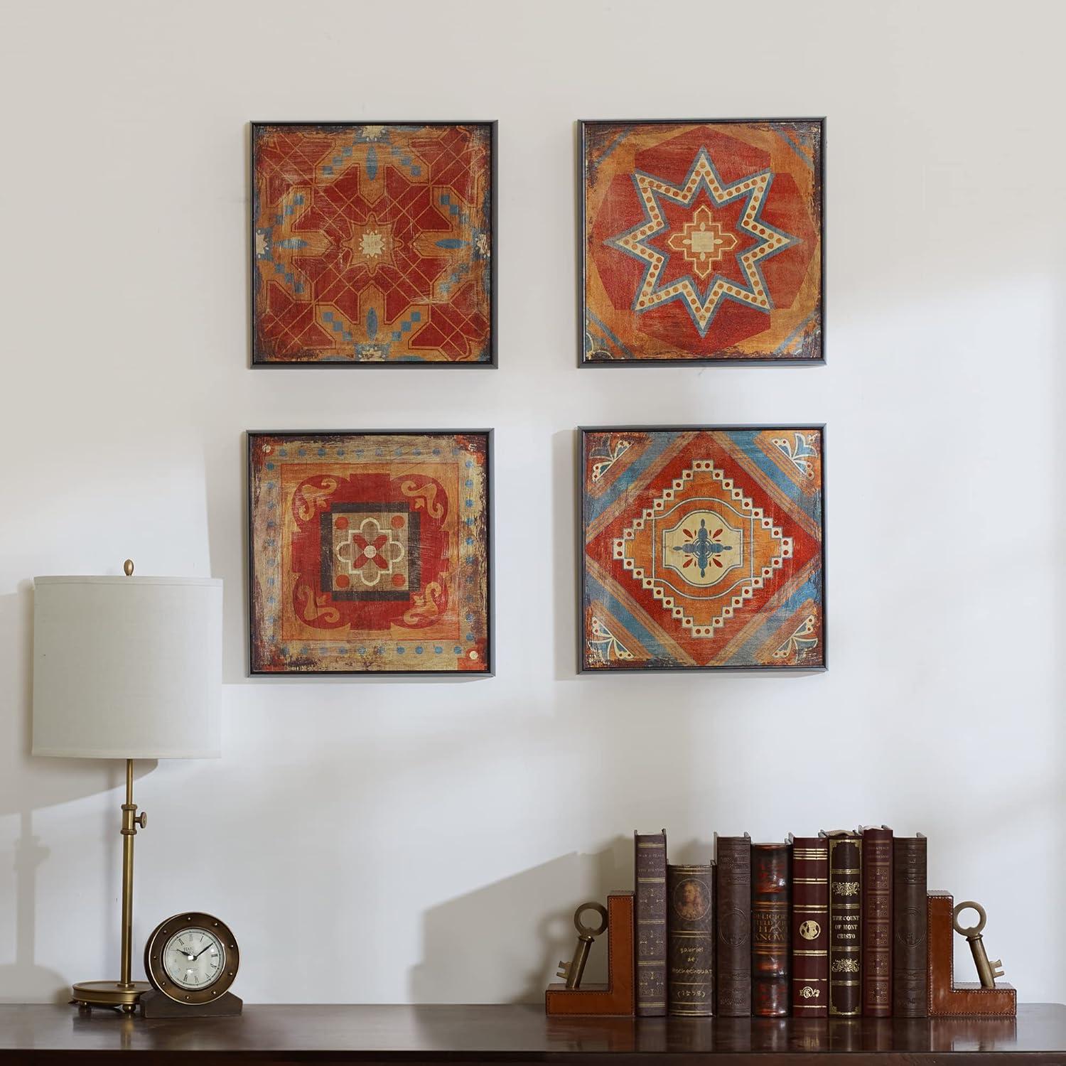 Moroccan Tile Red and Blue 4-Piece Abstract Canvas Set