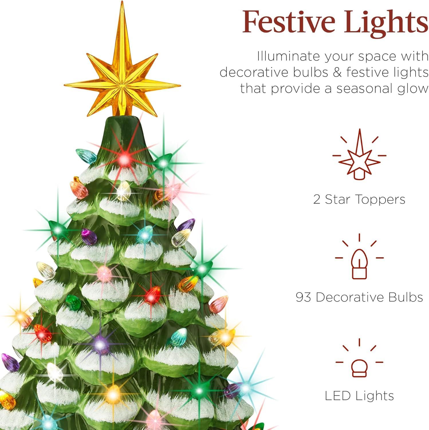 Best Choice Products 18in Ceramic Christmas Tree, Pre-lit Hand-Painted Holiday Decor w/ 93 Lights