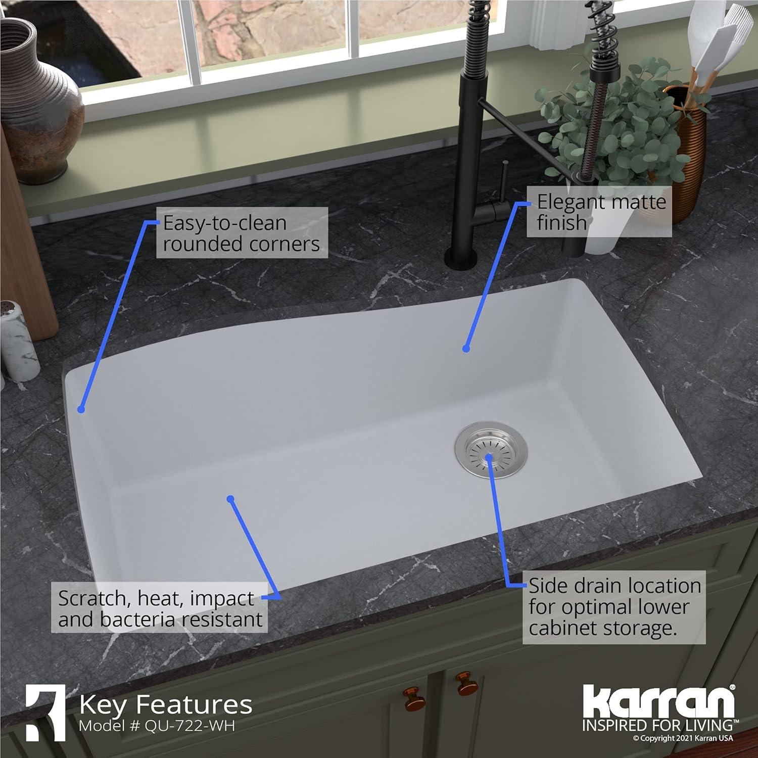 Karran Karran Undermount Quartz Composite 33-1/2'' X 21'' Single Bowl Kitchen Sink QU-722-WH