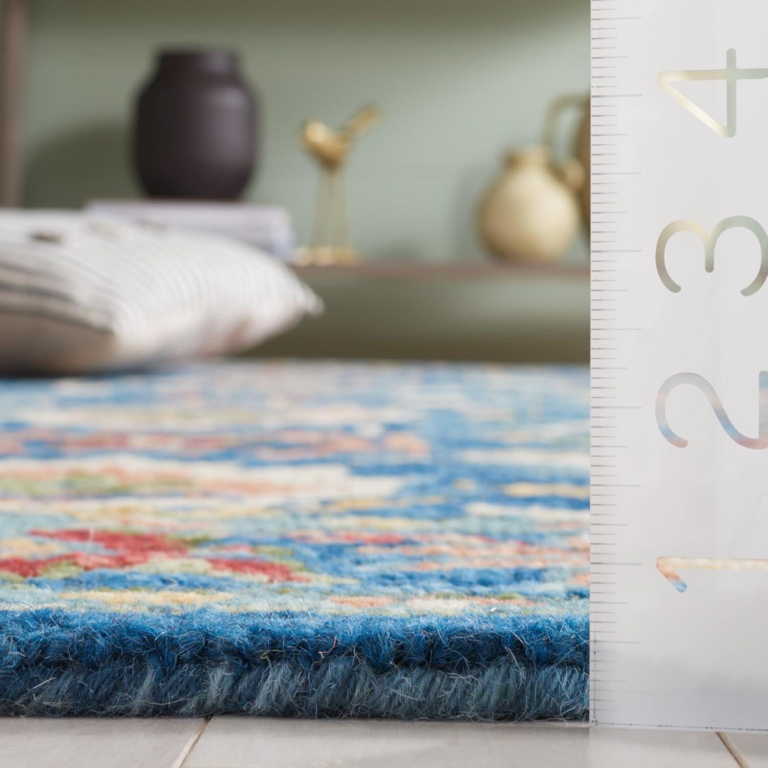 Safavieh Blossom Collection Round Rug - 6' Round, Blue & Green, Contemporary Design, Ideal for High Traffic Areas in Living Room, Bedroom & Dining Room (BLM691M-6R)
