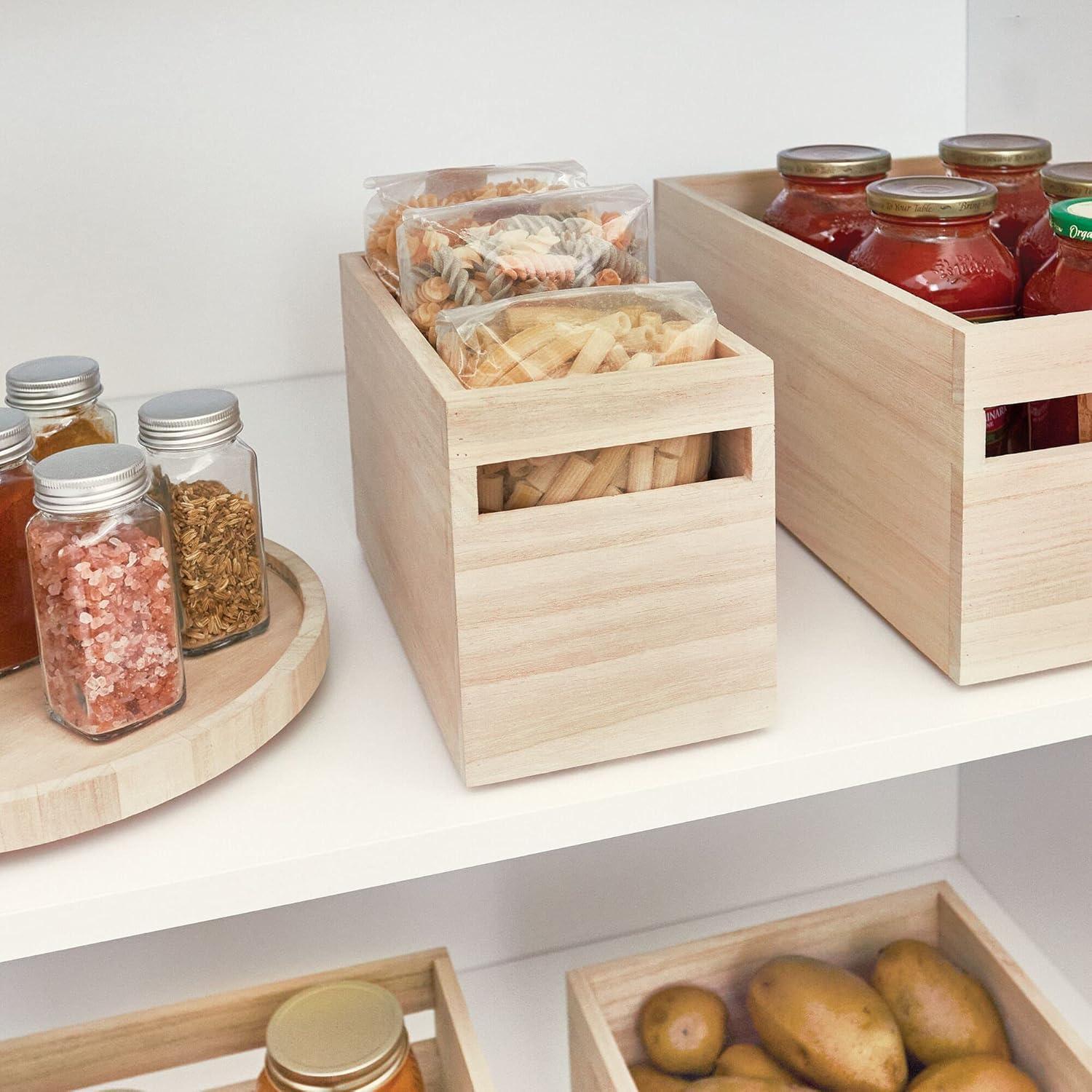 iDesign iDesign Renewable Wood Collection in Paulownia Wood Storage Bin with Handles, 10" x 5" x 6"