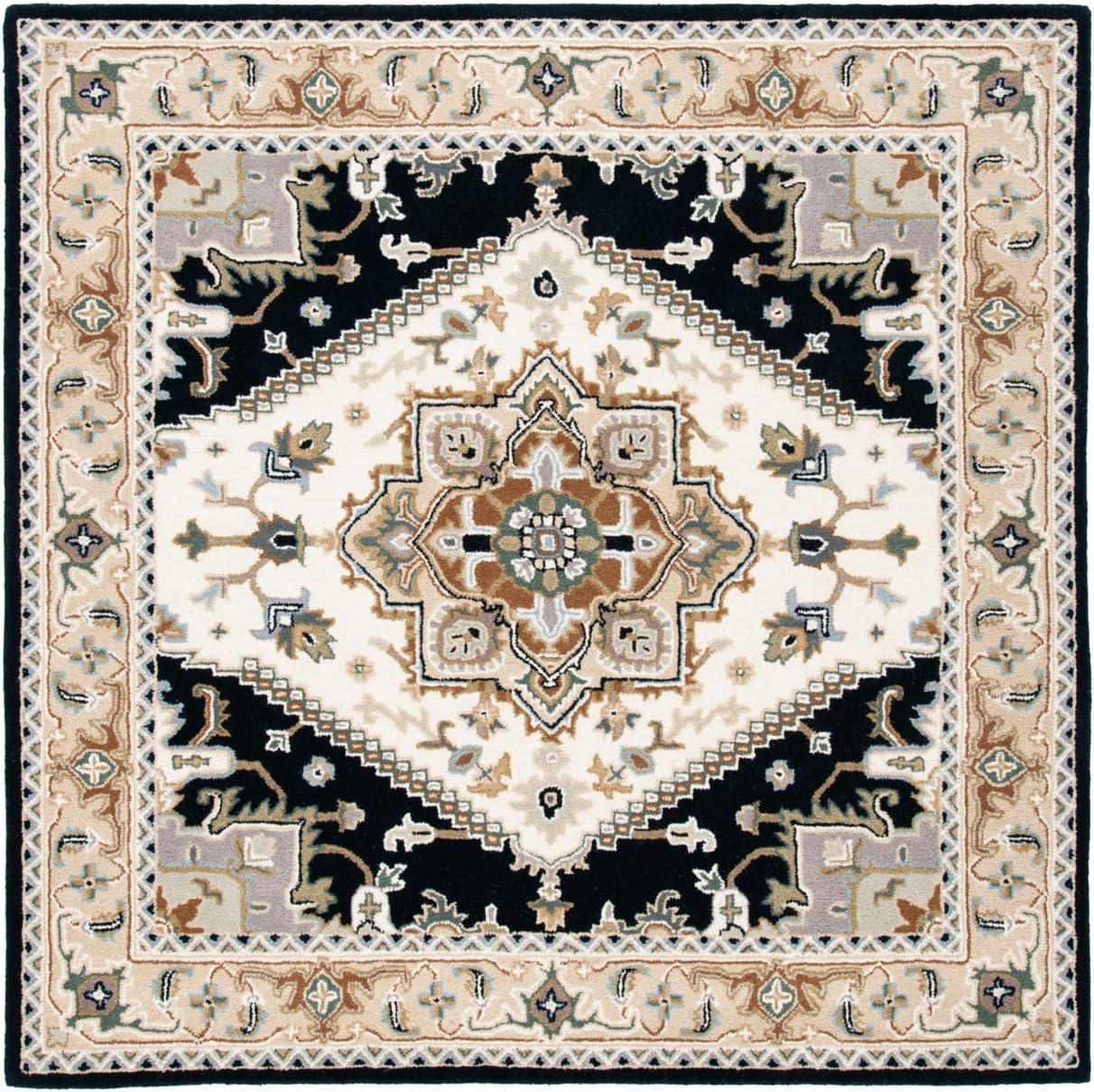 SAFAVIEH Heritage York Oriental Wool Area Rug, Beige/Navy, 8' x 8' Square