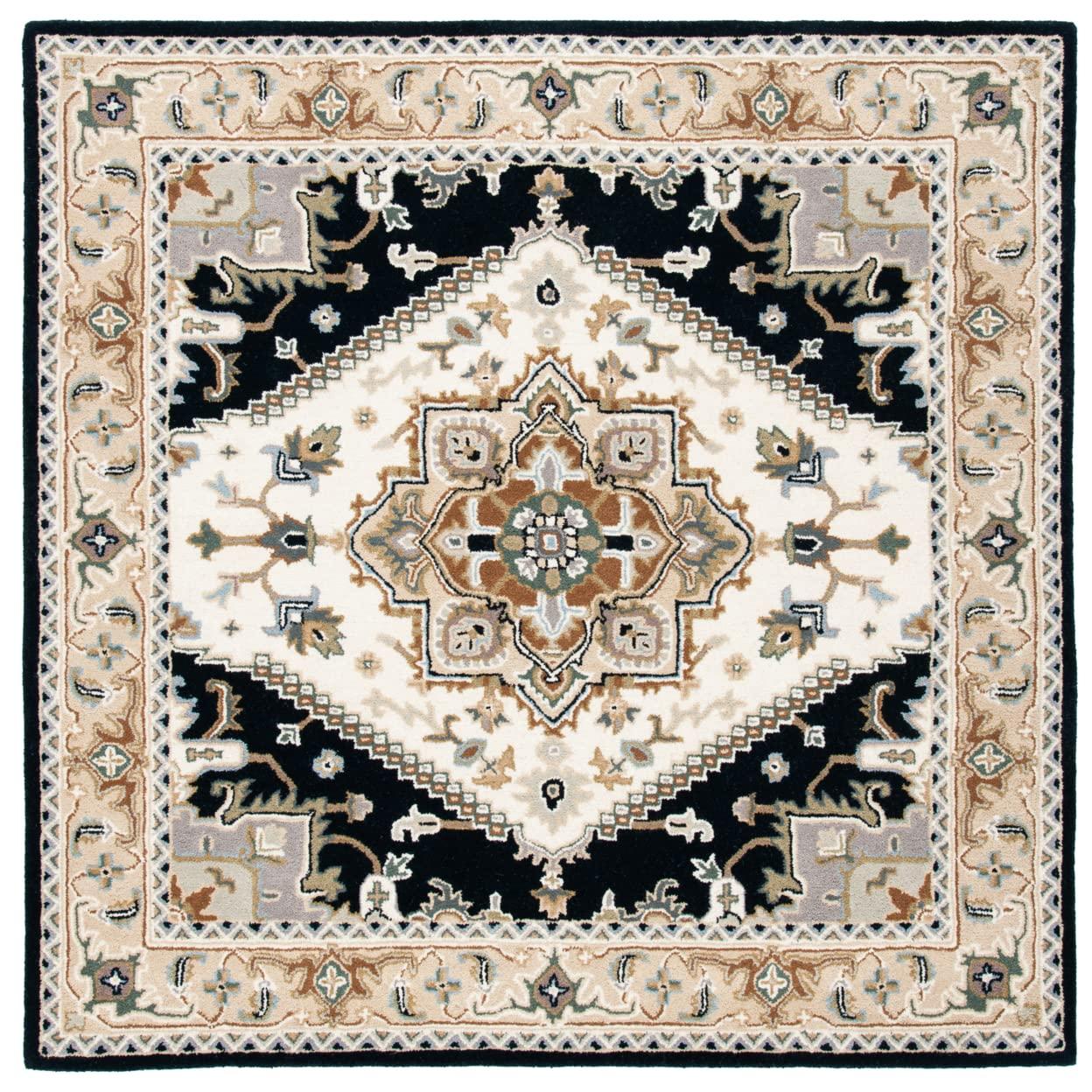 SAFAVIEH Heritage York Oriental Wool Area Rug, Beige/Navy, 8' x 8' Square