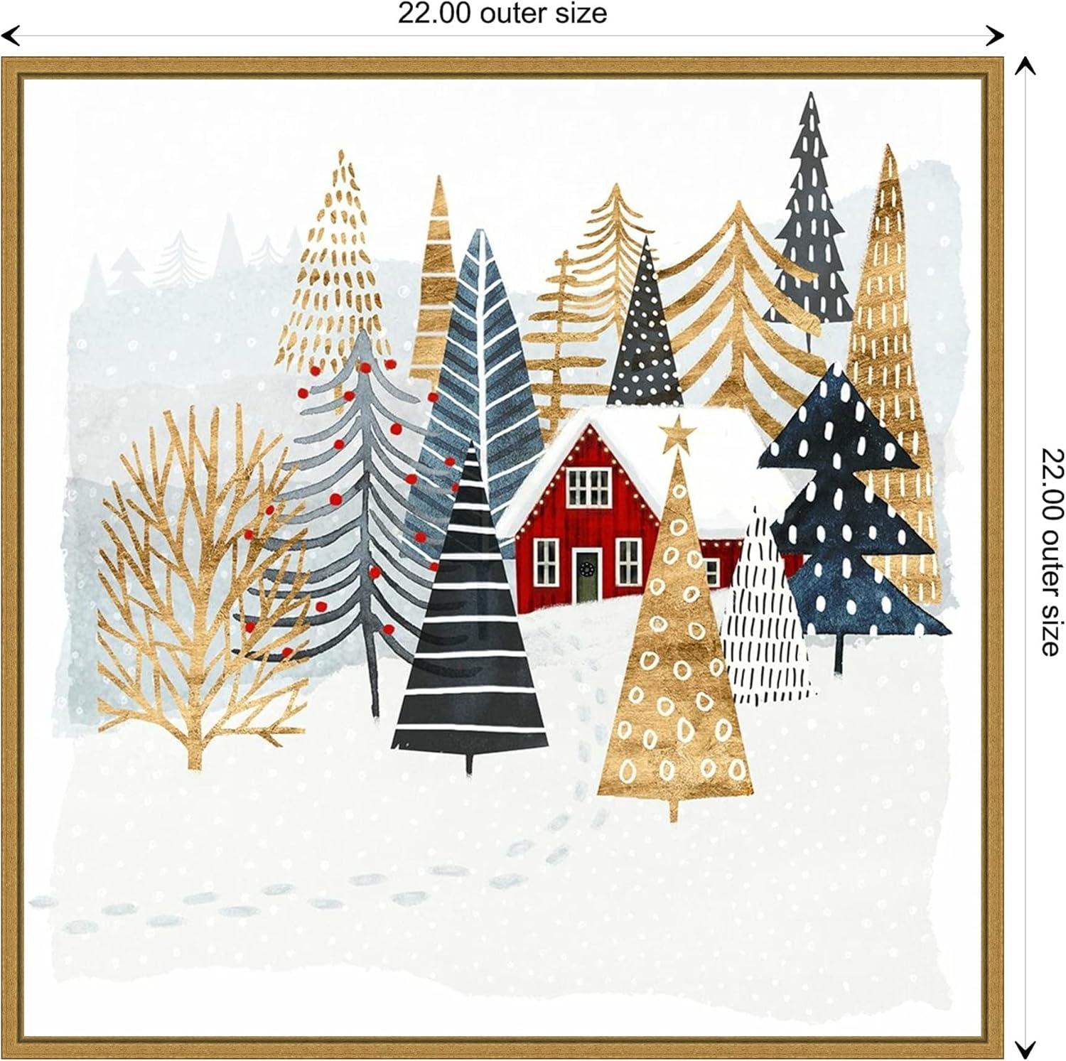 22" x 22" Christmas Chalet I Tree Framed Wall Canvas - Amanti Art