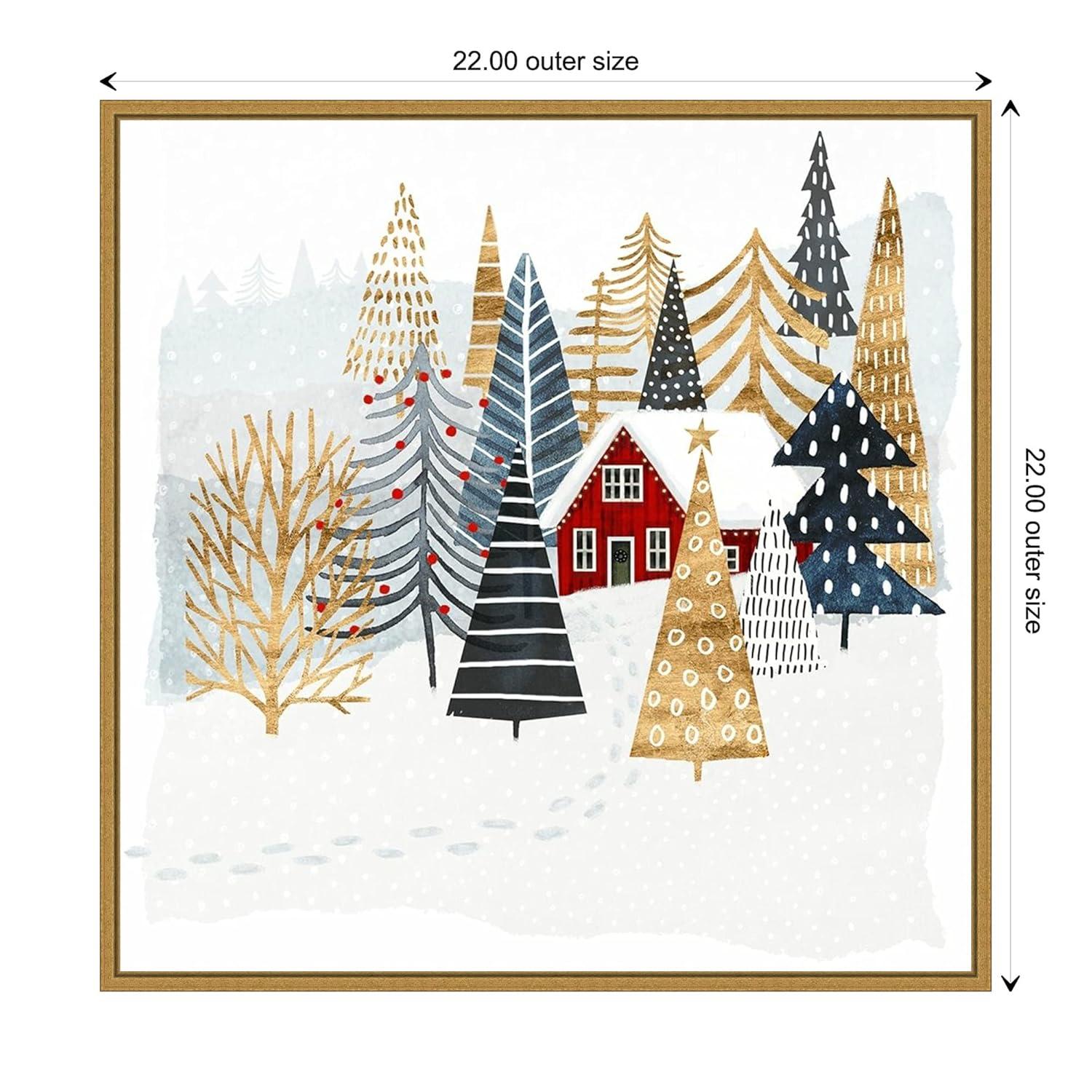 22" x 22" Christmas Chalet I Tree Framed Wall Canvas - Amanti Art