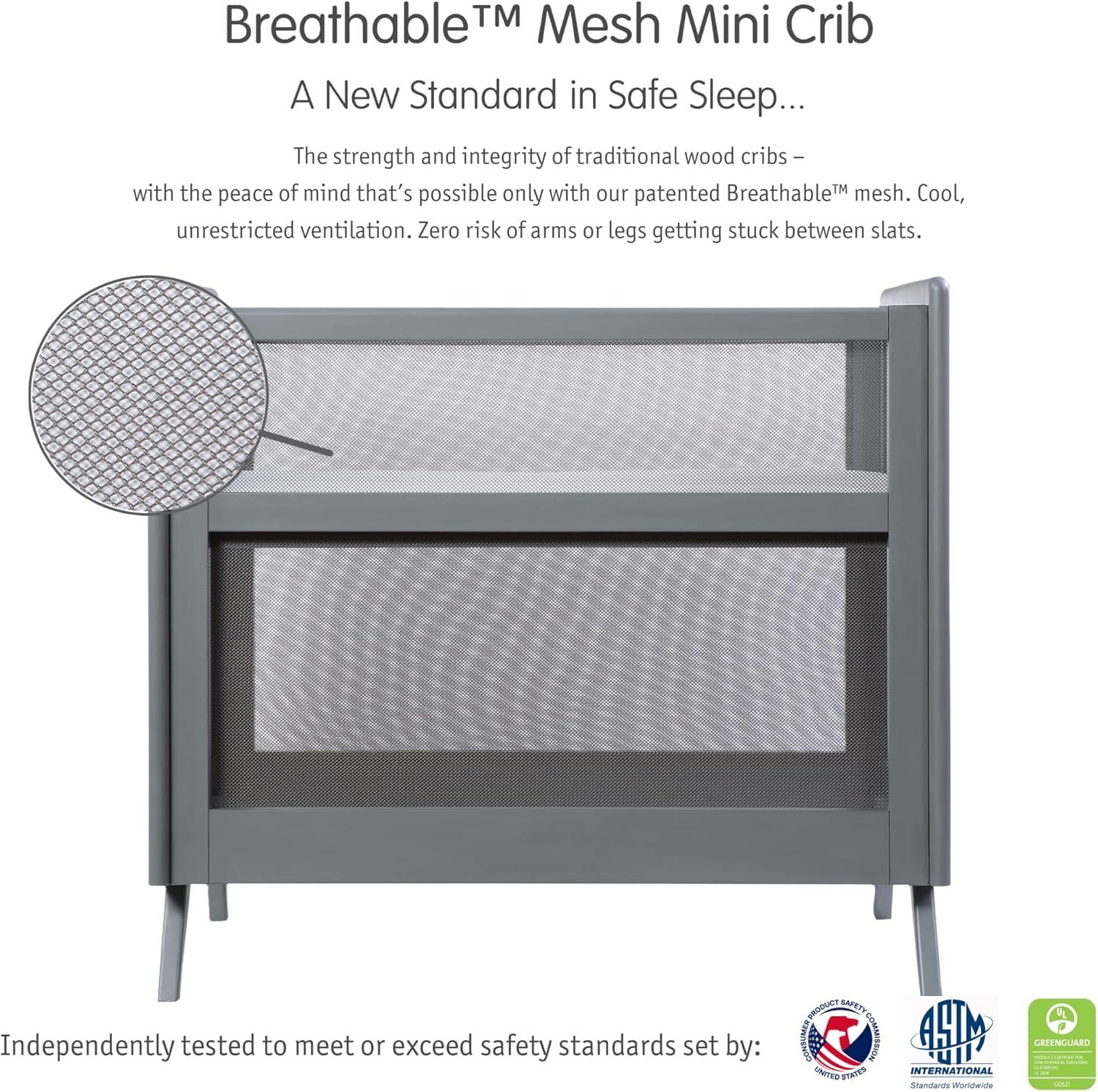 BreathableBaby Breathable Mesh 2-in-1 Mini Crib, Gray, Greenguard Gold Certified