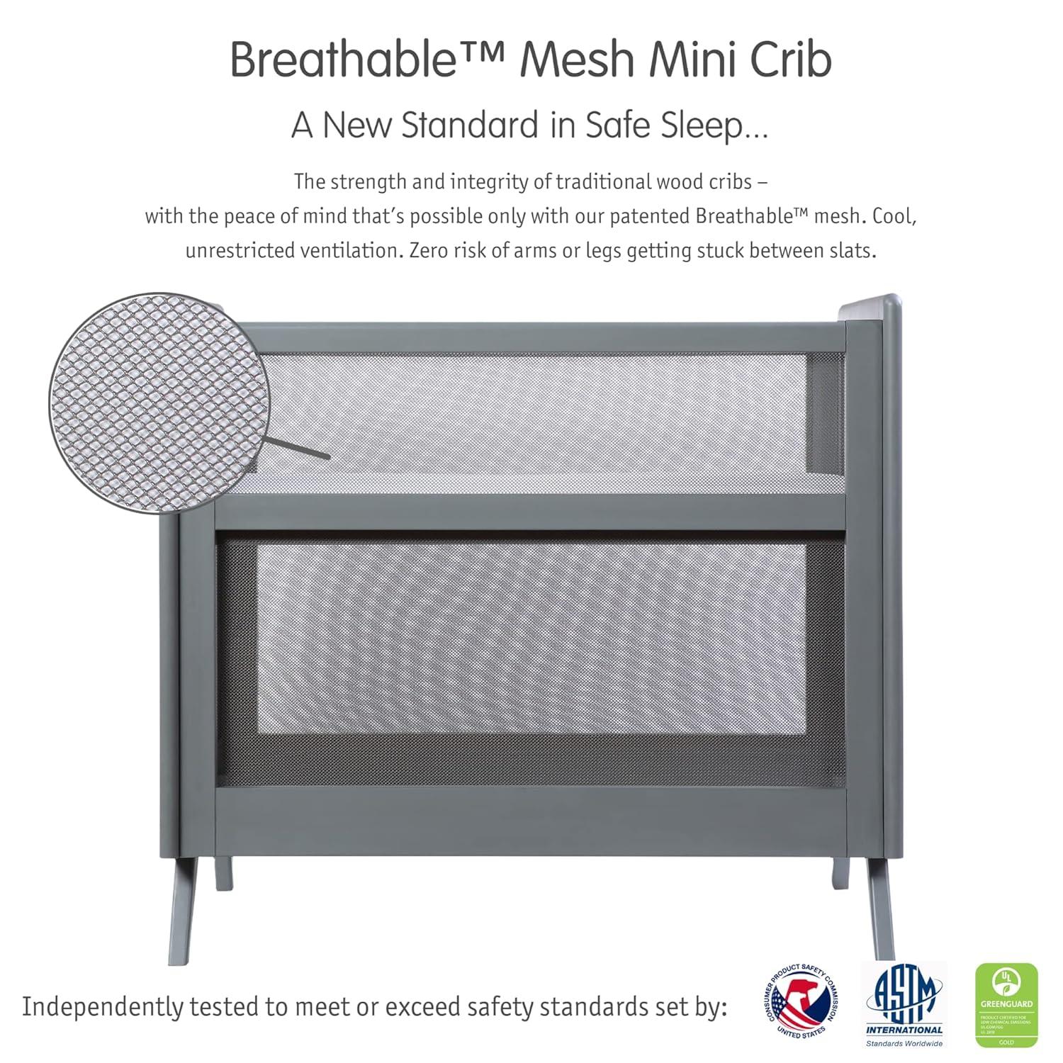BreathableBaby Breathable Mesh 2-in-1 Mini Crib, Gray, Greenguard Gold Certified