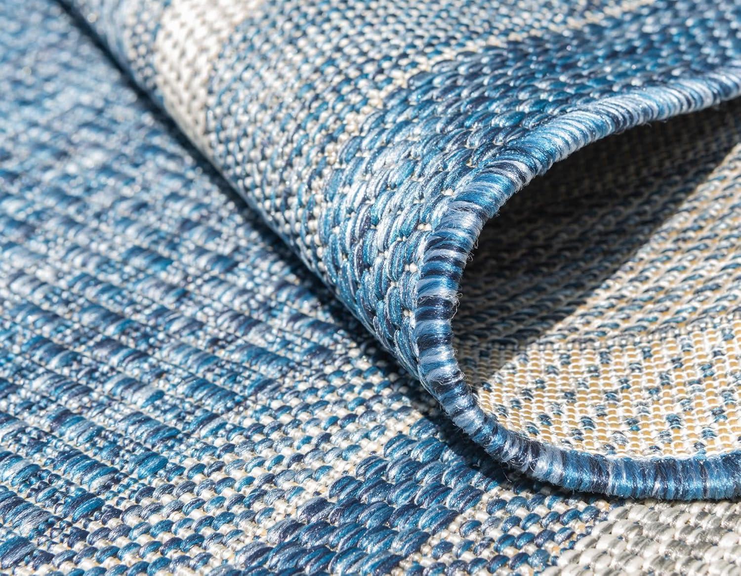 Unique Loom 10' 0 x 14' 0 Rectangle Indoor/Outdoor Border Blue Area Rug