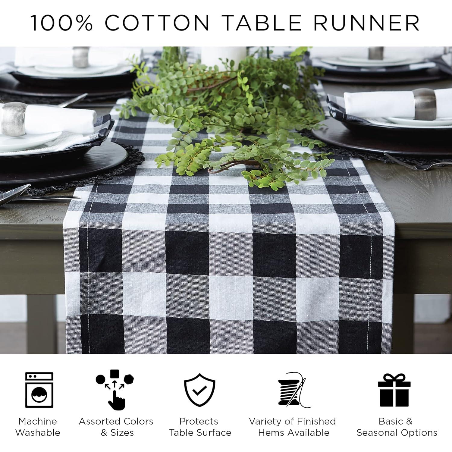 Design Imports  Woven Jacquard Fringe Table Runner, Black, 15X72"