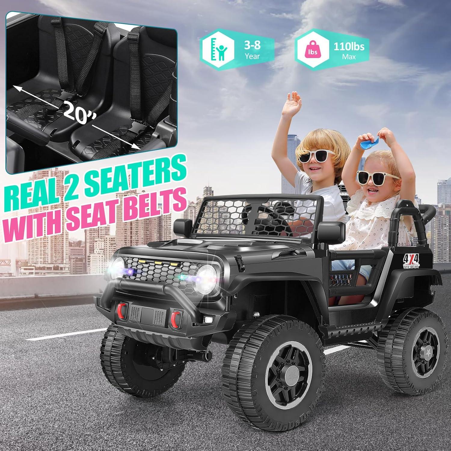 Ancheer 24V Real 2 Seater Ride On Toys Electric SUV Jeep Car With Remote Control,2WD/4WD Switchable, 4X100W Motor, Bluetooth, Music, USB, Lights