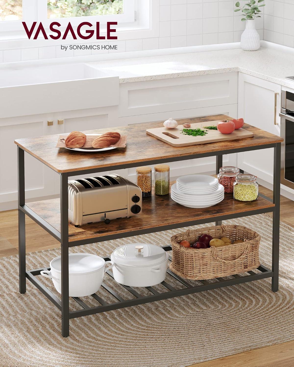 47.2 Inches Kitchen Island with 3 Shelves Kitchen Storage Shelf Kitchen Baker’s Rack with Large Worktop