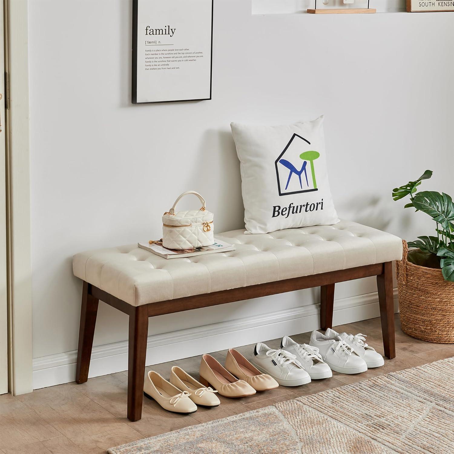 Taupe Velvet Upholstered Bench with Solid Wood Legs