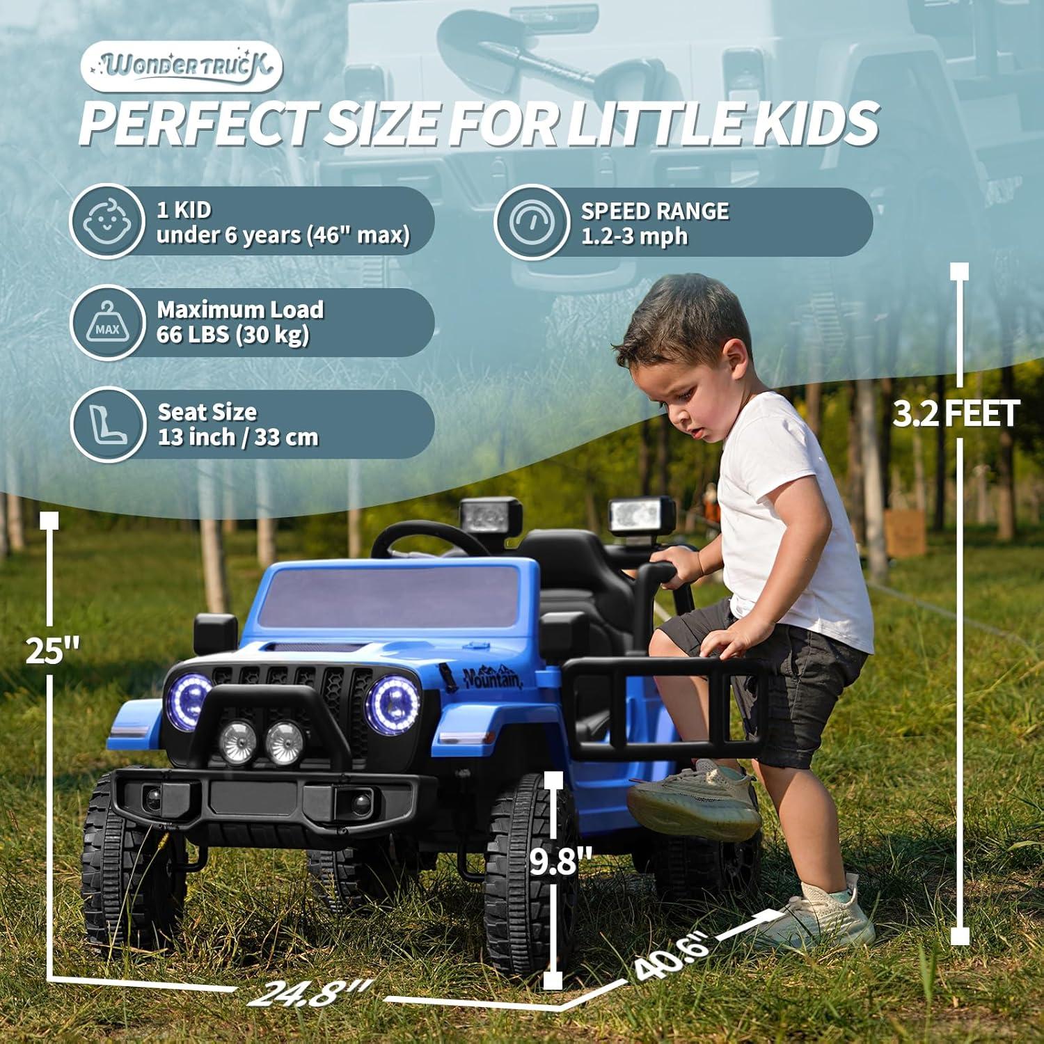 12V Kids Ride on Truck Electric Car for Kids Battery Powered Toy Car with Parent Remote Control, 4-Wheel Suspension, 3 Speeds, LED Lights,Blue