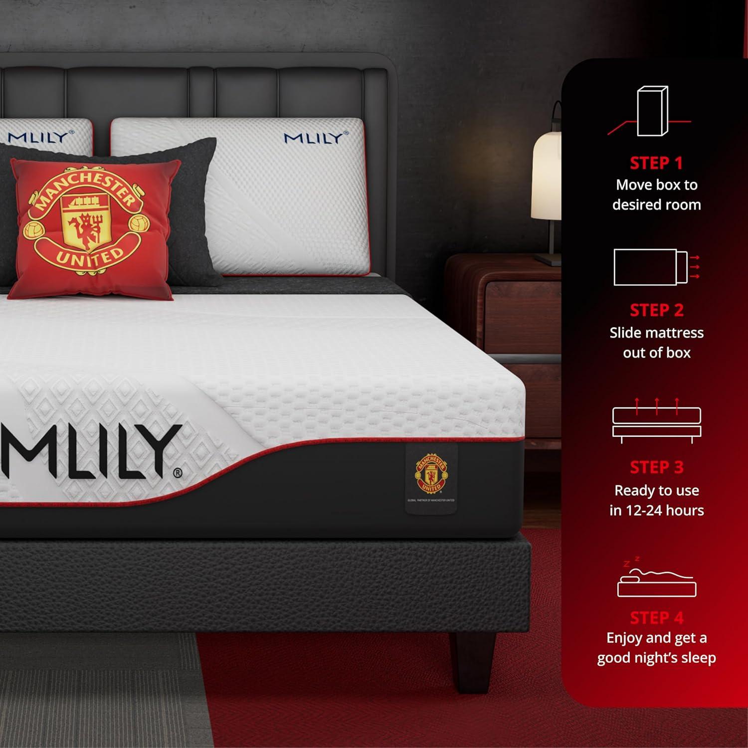 MLILY Manchester United Theatre 12 inch Memory Foam Mattress, Twin XL Size Mattress in a box,Medium Plush
