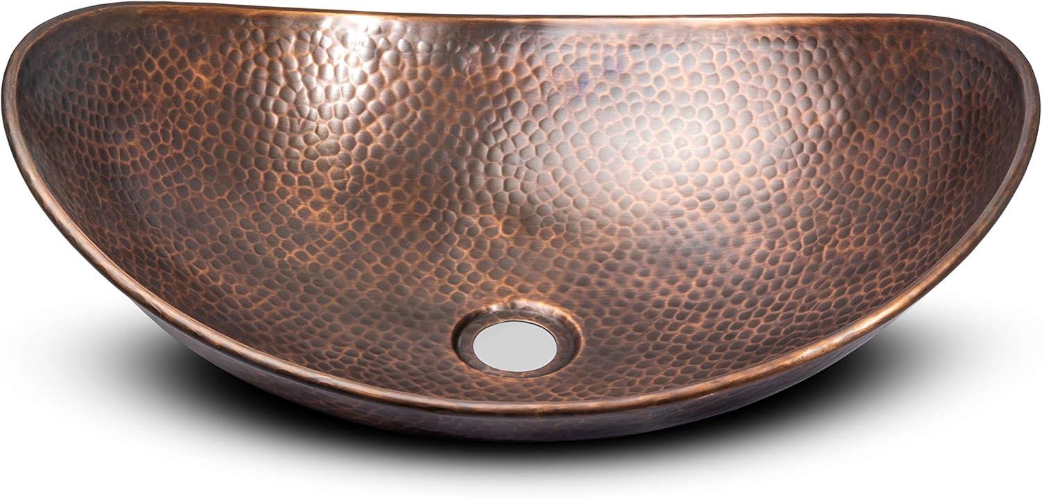 Hand Hammered Oval Copper Bathroom Vessel Sink 19"