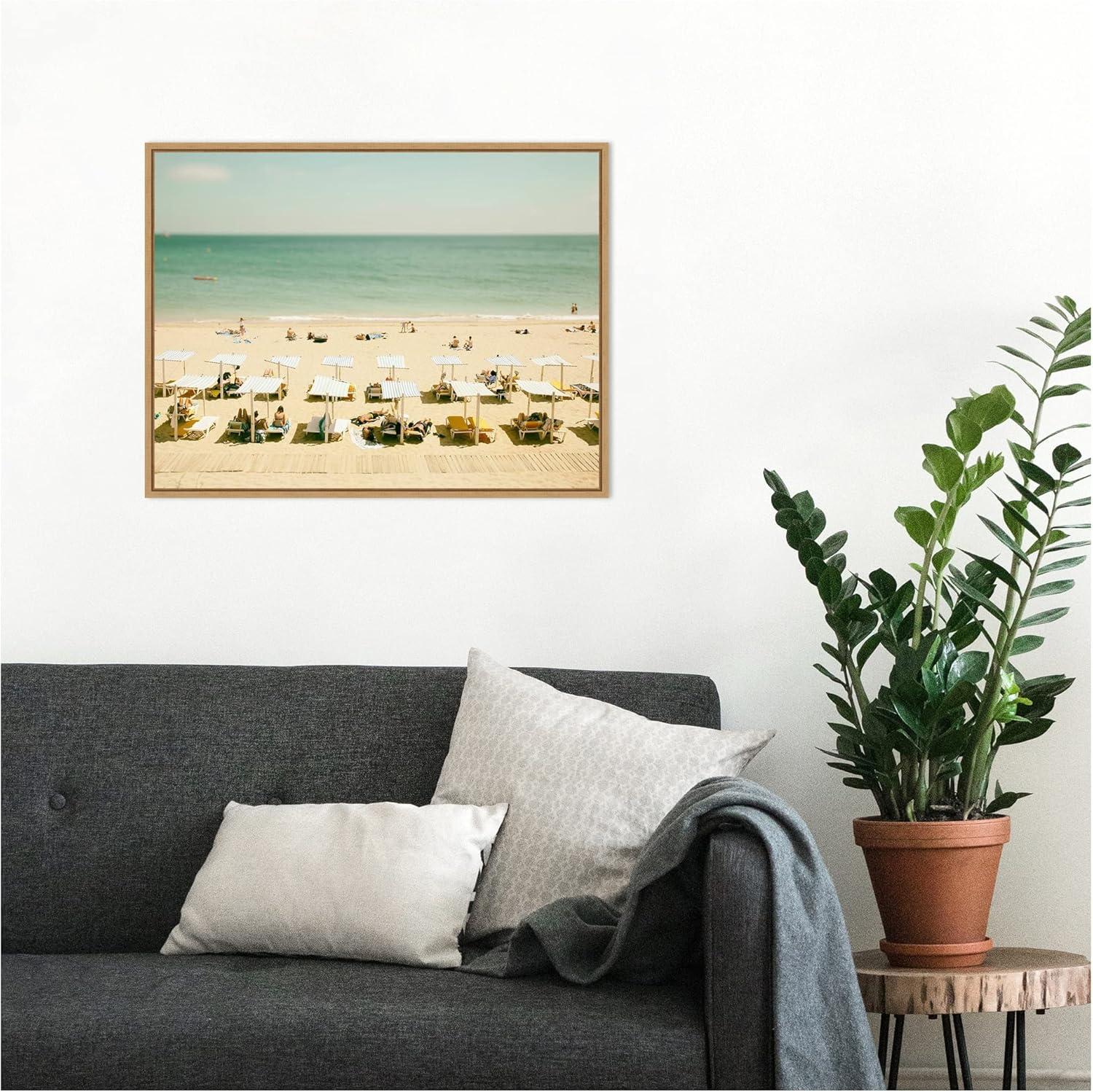 24" x 18" Seaside 3 by Carina Okula Framed Canvas Wall Art - Amanti Art: Beach Scene, Sunbathers, Coastal Decor