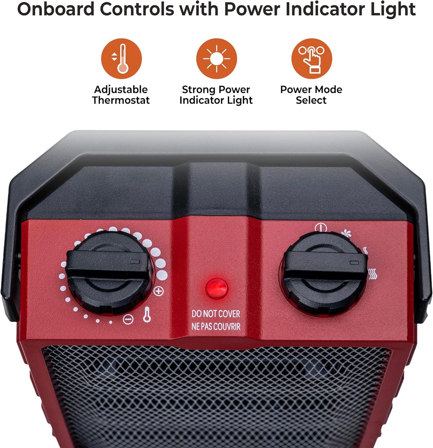 Comfort Zone Utility Space Heater with Foldable Handle for Indoor Use, Adjustable Thermostat, Fan Only Setting, Safety Tip-Over Switch & Overheat Protection