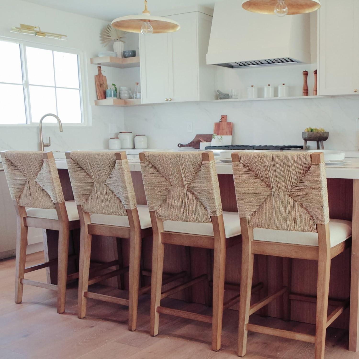 Nathan James Beacon Upholstered Counter Stool with Solid Wood Frame
