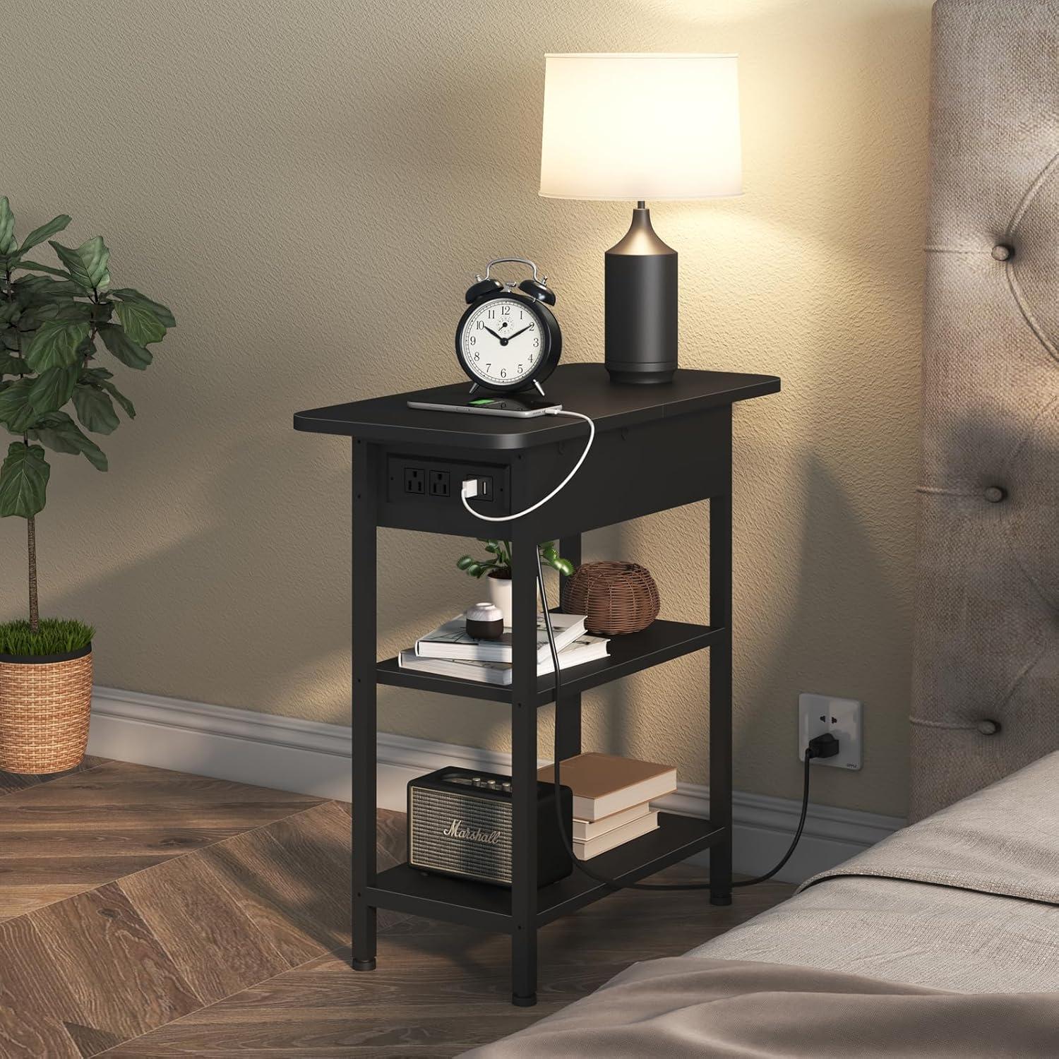 End Table with USB Ports and Outlets,Sofa Couch Table Bedside Table for Living Room Bedroom