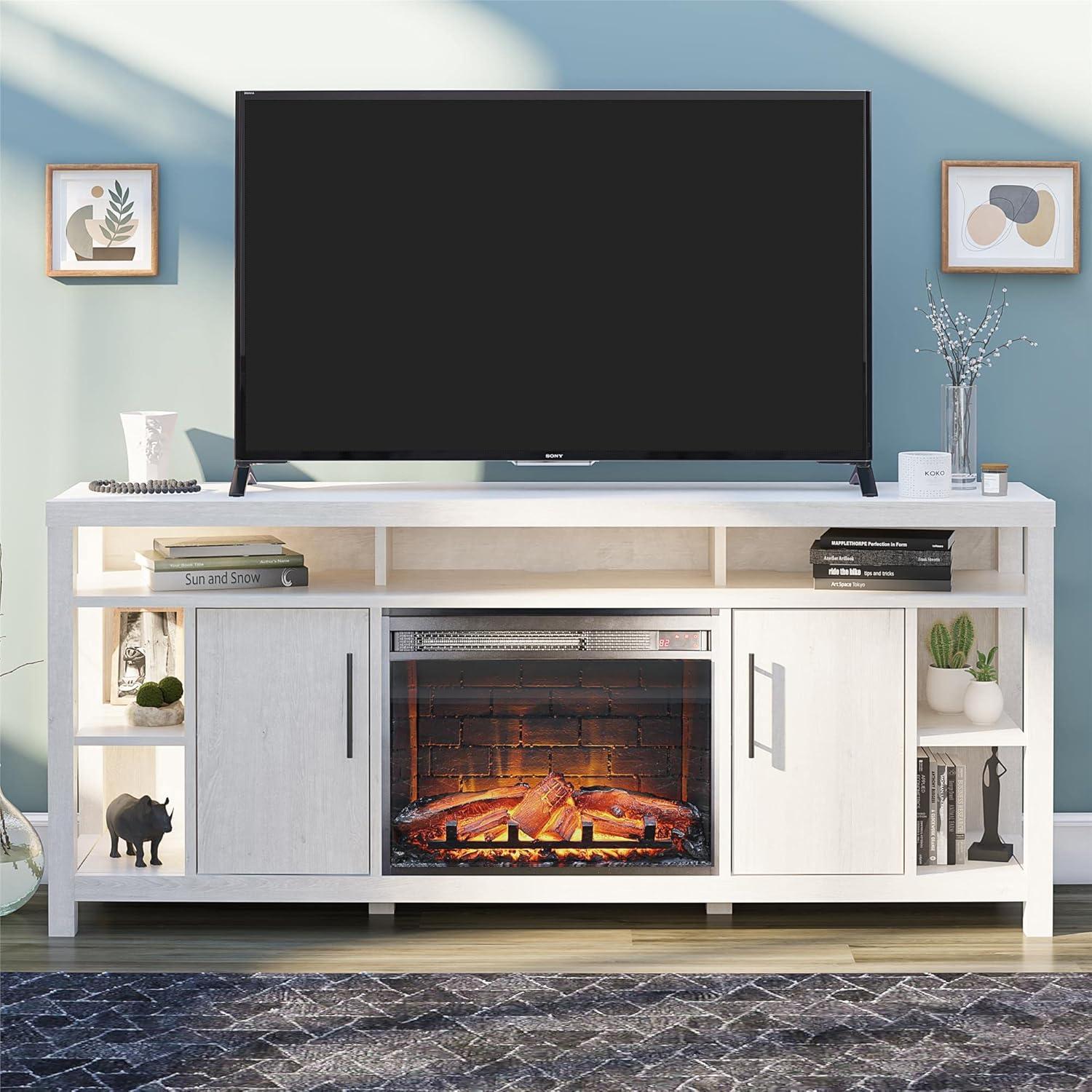 Garrick Electric Fireplace TV Console for TVs up to 75", Ivory Oak