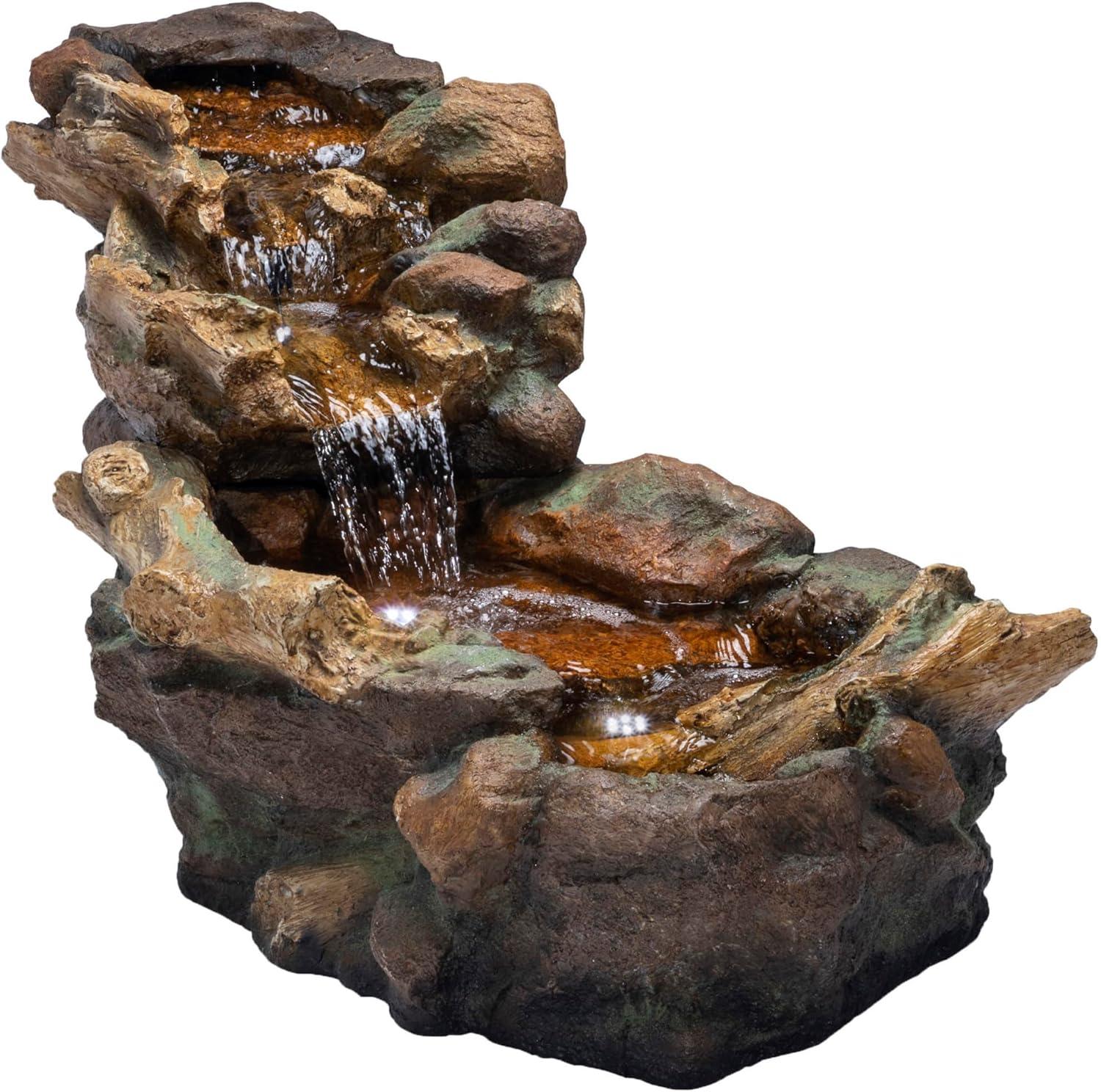 20" Cascading Stone River Fountain with LED Lights Cool White - Alpine Corporation: Indoor/Outdoor Decor, No Assembly Required