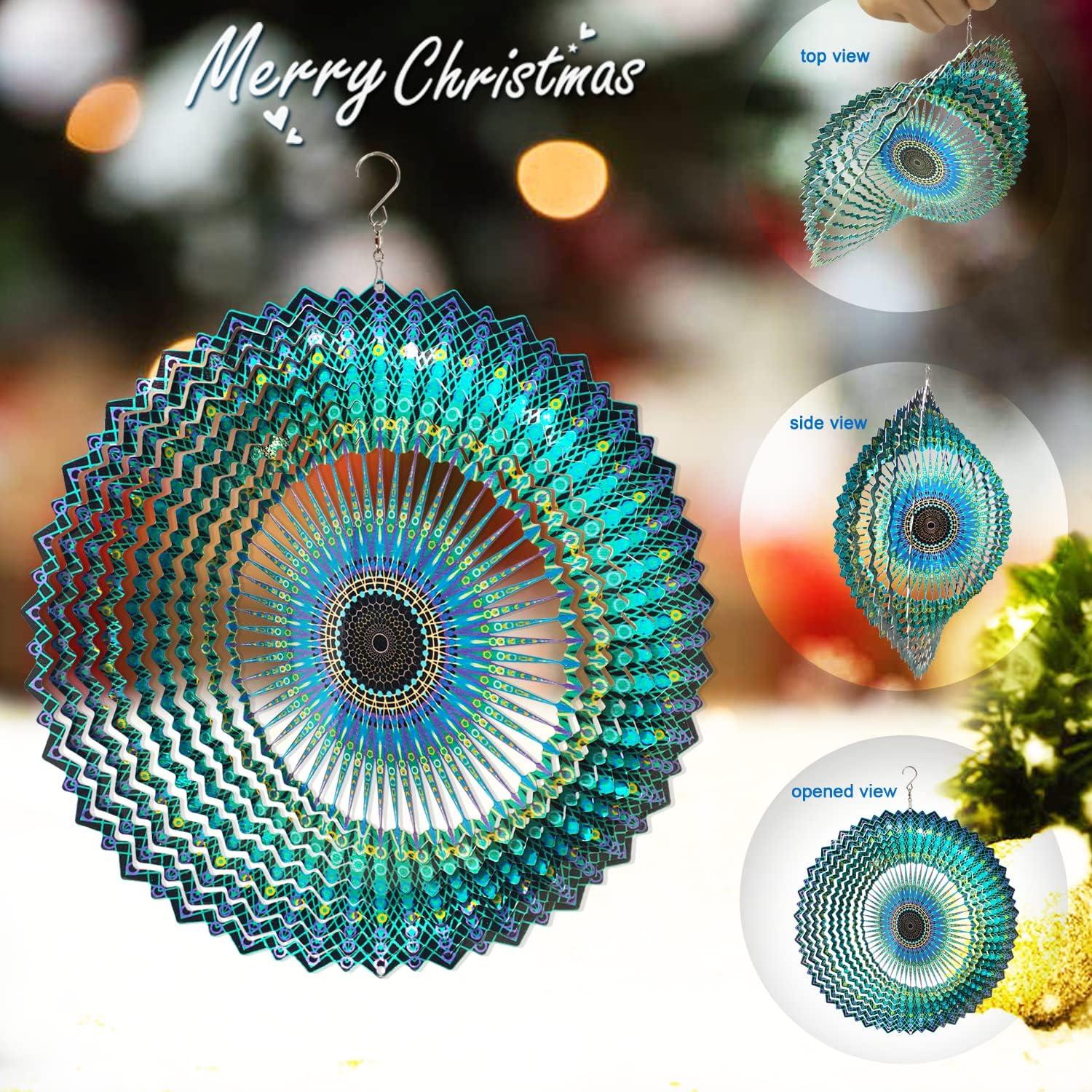 12-Inch Blue and Green 3D Stainless Steel Mandala Wind Spinner