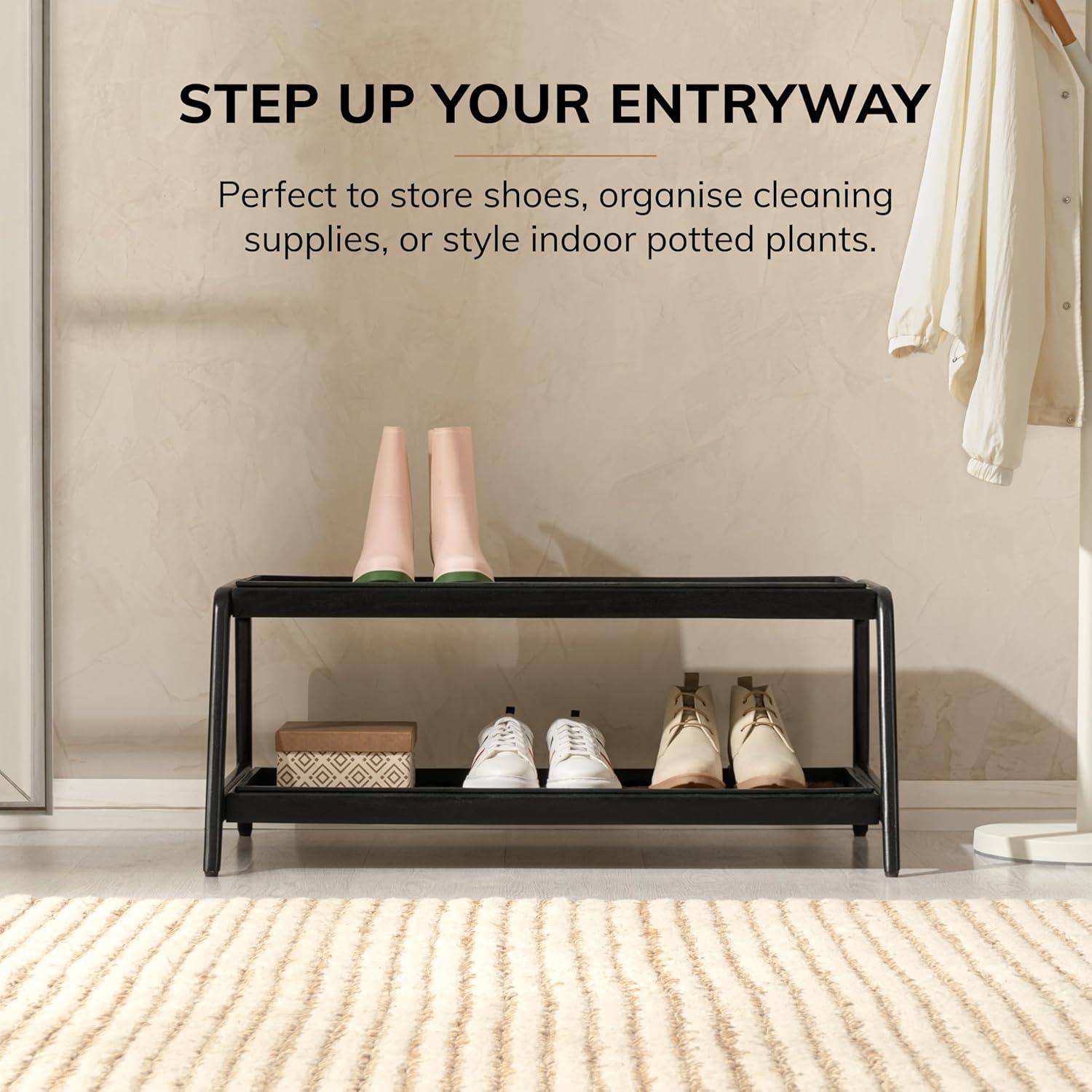 Solid Wood Boot Tray with Non-Slip Base – Waterproof Shoe Storage Cabinet for Entryway, Mudroom & Hallway