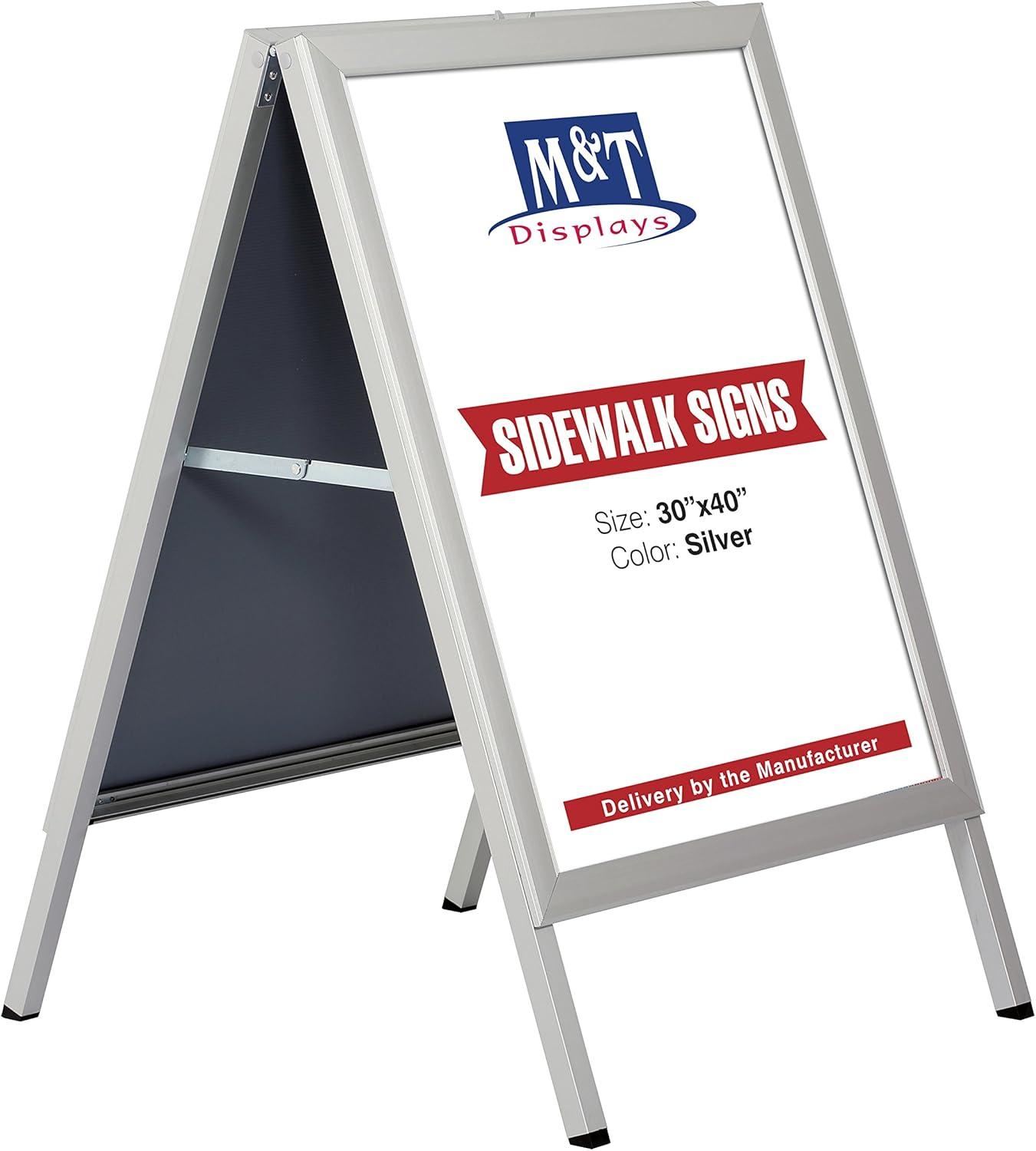 Slide-in A Frame Display Advertising Menu Board, 30x40 Inch Poster Size, Sidewalk Sign, Silver