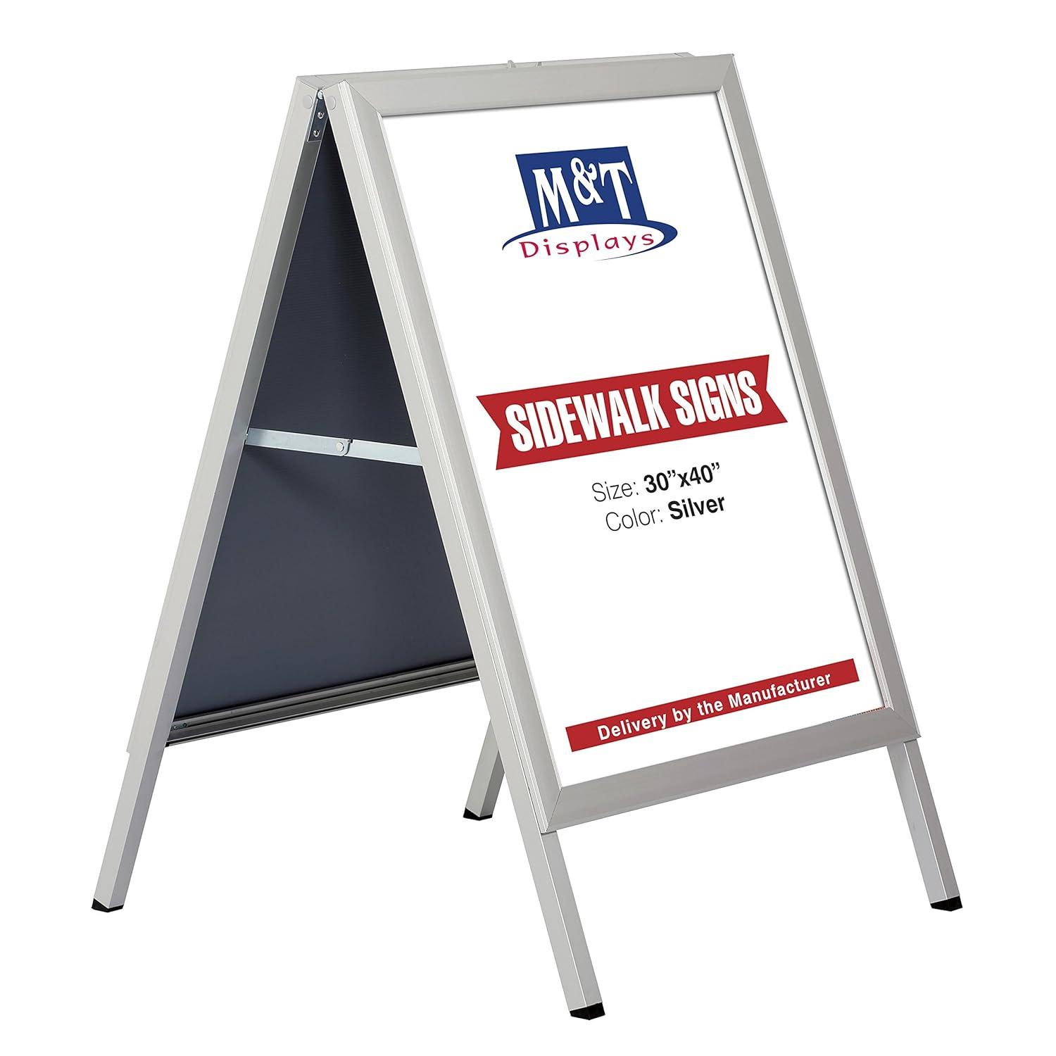Slide-in A Frame Display Advertising Menu Board, 30x40 Inch Poster Size, Sidewalk Sign, Silver
